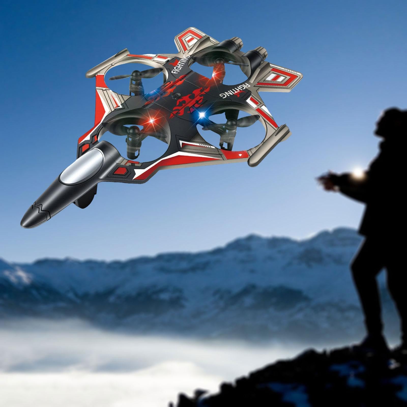 Qianly 3 Piezas Avión RC de Fija con Funciones Acrobáticas Control Remoto Inteligente de Batería Desmontable Luces LED Brillantes Y Diseño Resist, Rojo 1 Batería
