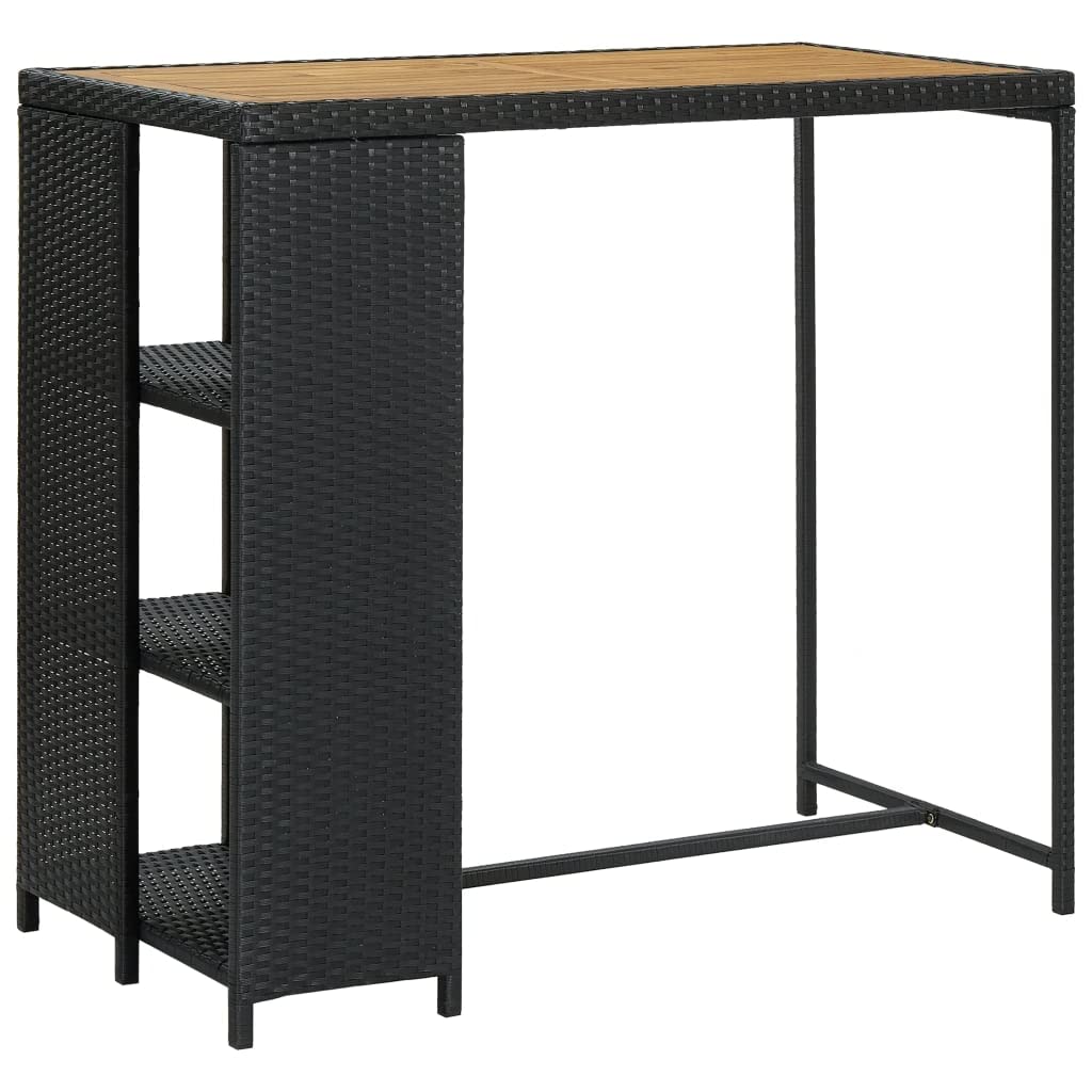 SXZenSpace Bar Table with Storage Rack Black 120x60x110 cm PE Rattan Acacia Wood Top Modern Tall Dining for Kitchen, Home Bar, Patio or Restaurant