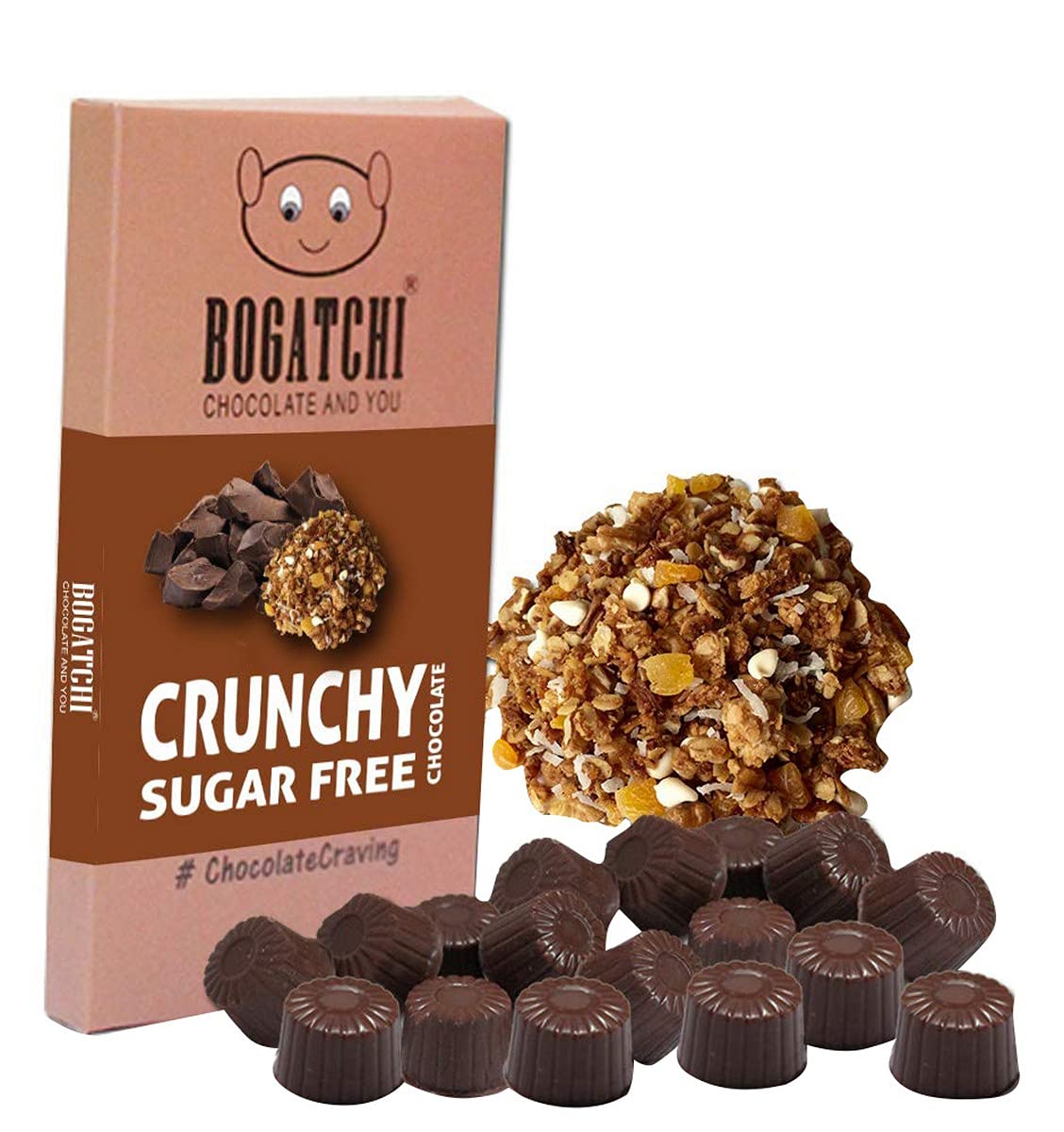 BOGATCHI SugarFREE Healthy Chocolate Bites with Crunchy, 17 Pcs