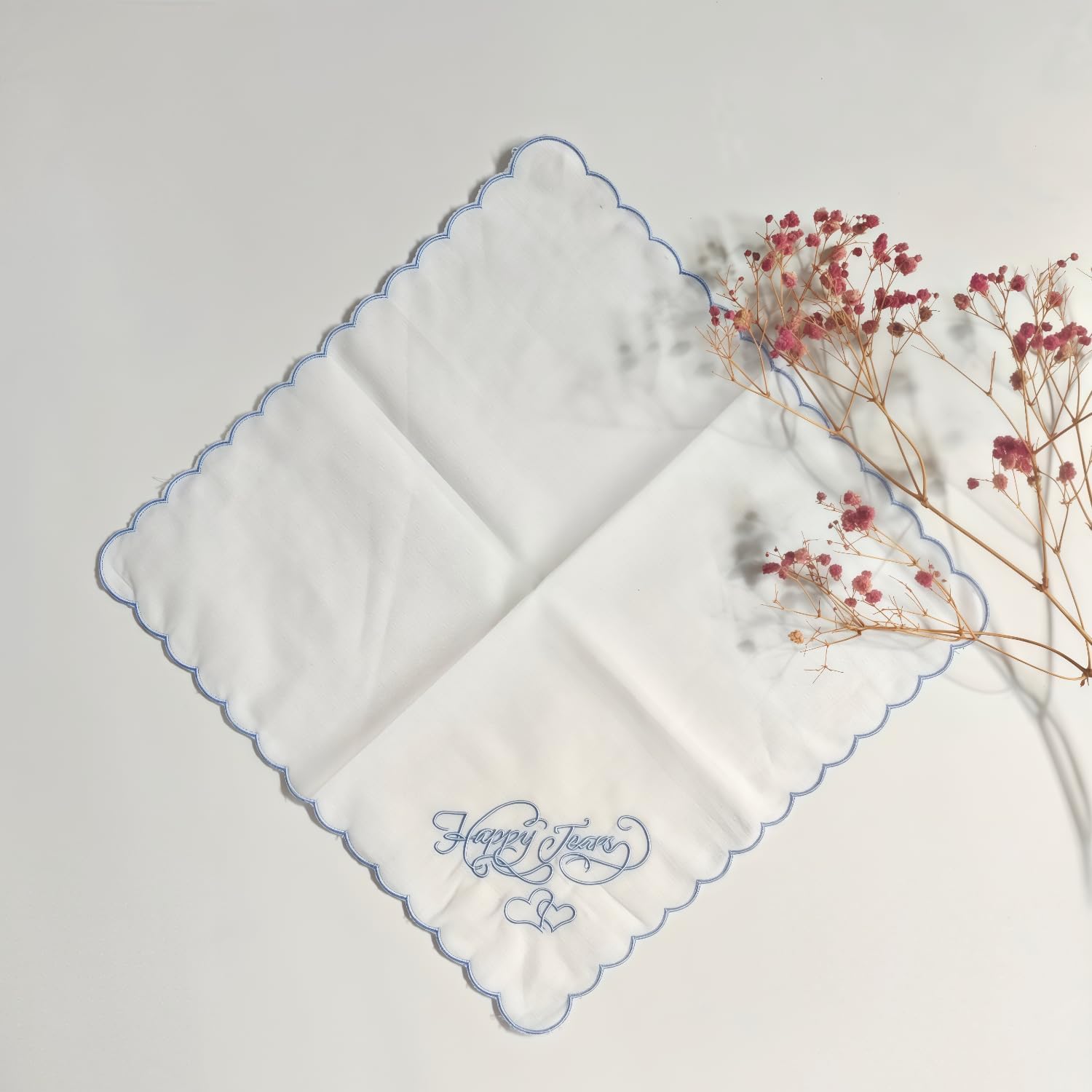Happy Tears Handkerchief,Cotton Embroidered Wedding Handkerchief,Wedding Day Gifts,Something Blue Gift for Bride to Be