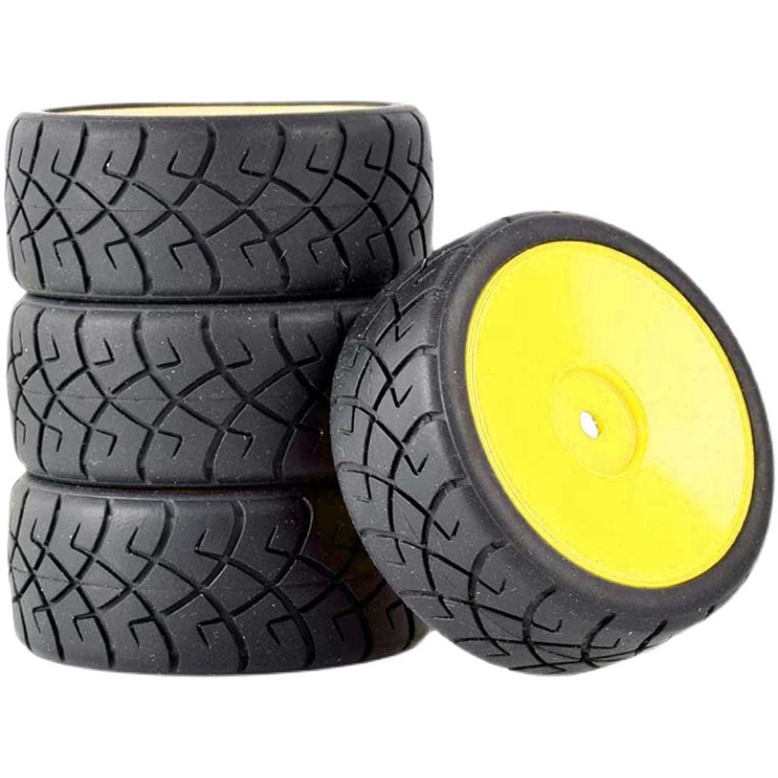 KEEDA RC Car 65 mm Rubber Tyres & Plastic Rims Wheels for 1/10 RC Model Car On Road Touring Car Racing Car (C, Yellow)