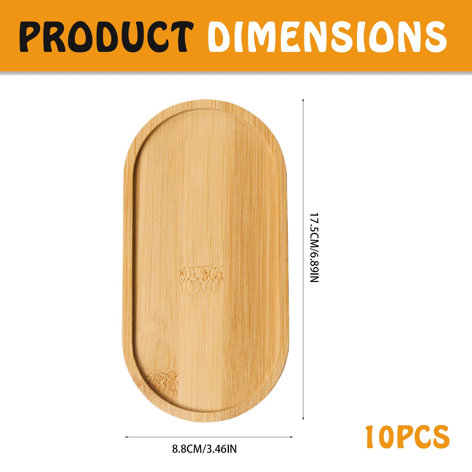 Zestaw 10 małych drewnianych tac, 17,5 cm x 8,8 cm x 1 cm, owalna drewniana taca, taca bambusowa, eliptyczna taca bambusowa na śniadanie, kawę, herbatę, ciasto, podstawki bambusowe