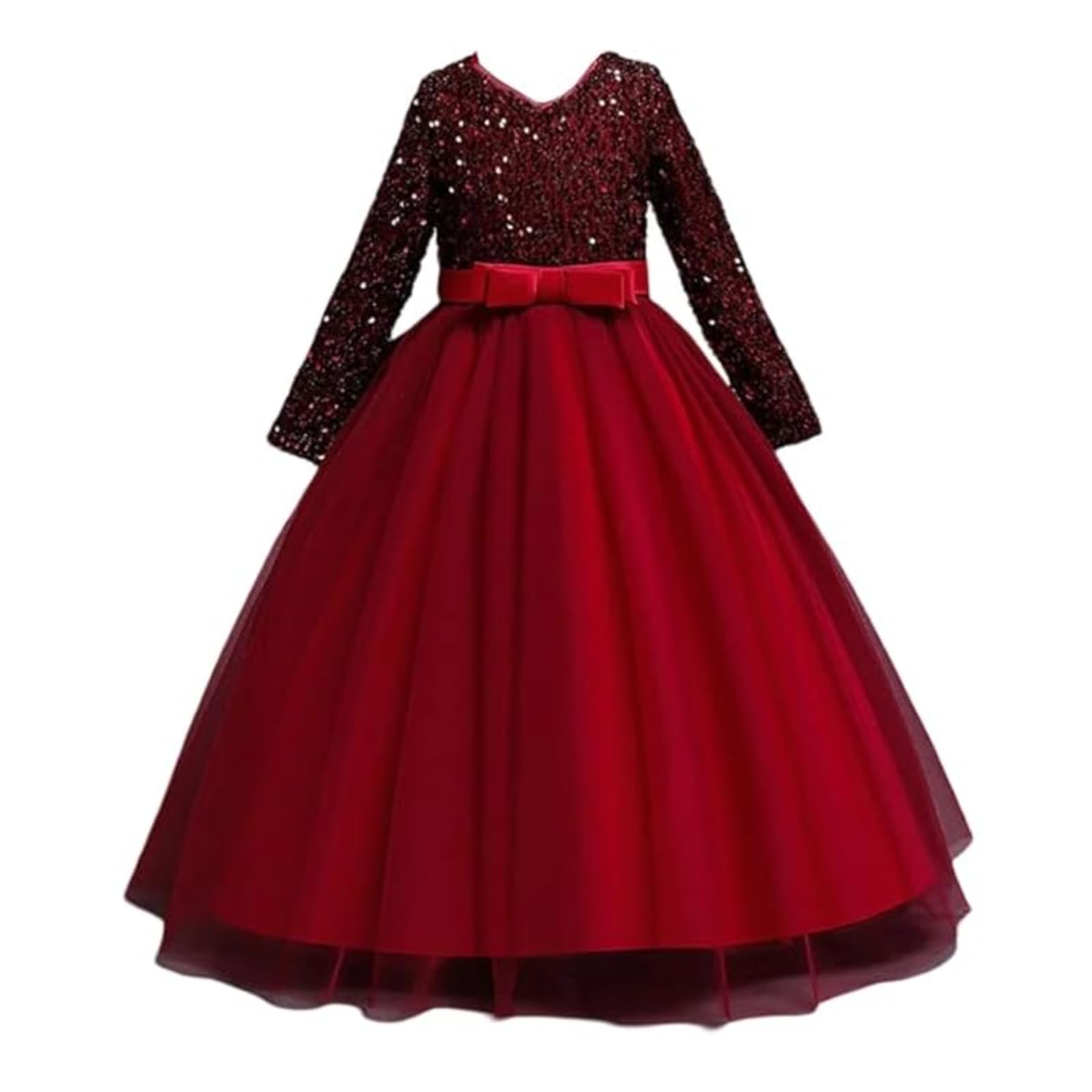 Niren Enterprise Girl's Fit And Flare Long length Elegant Emerald ' Long Sleeve Sequin Tulle Princess Gown - Perfect for Parties, Weddings, and Festive Occasions, Pack of 1