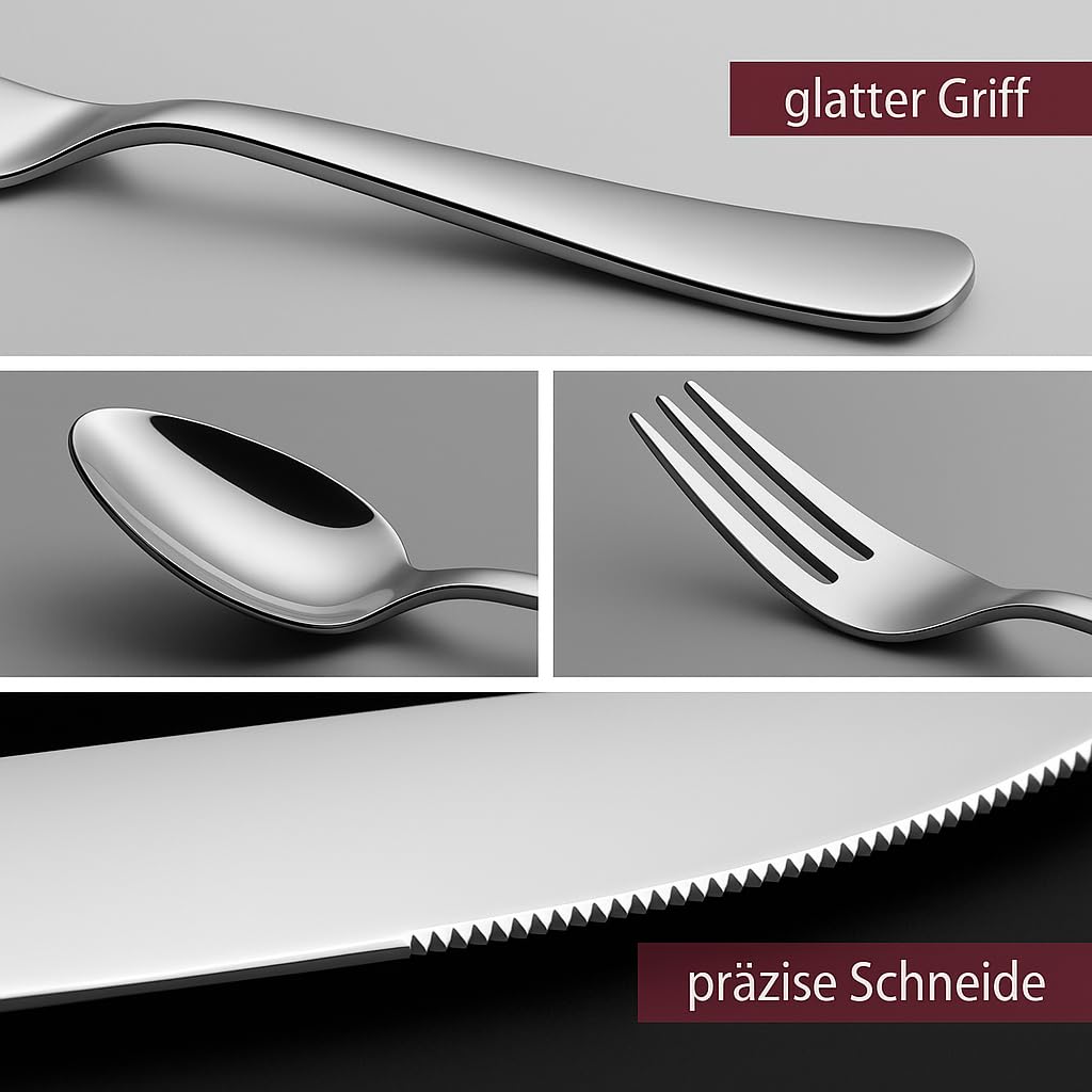 Besteck Set 60-teilig für 12 Personen Edelstahl – elegantes Tafelbesteck Set hochglanzpoliert, spülmaschinenfest und rostfrei; für stilvolle Tischkultur im Alltag und zu Feiern (Model 3)