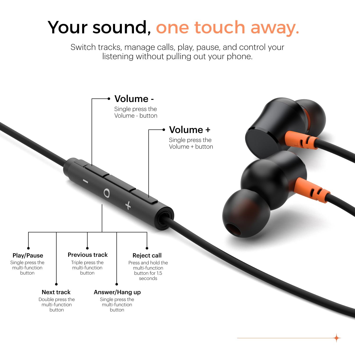 Noise Chord 100 Type-C Wired Earphones | 10mm Driver | Deep Bass | in-Line Mic with Voice Assistant | Multifunctional Controls - Jet Black — Amazon image 6
