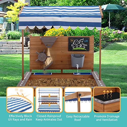 Kids Large Wooden SandBoxes with Cover, MOOITZ Outdoor Sand Box Play w/Canopy for Backyard Garden Beach, Sand Pit for Beach Patio Outdoor, [Adjustable Roof & Sand Funnel & Drawing Board] - Brown 2023 - Thumbnail 3