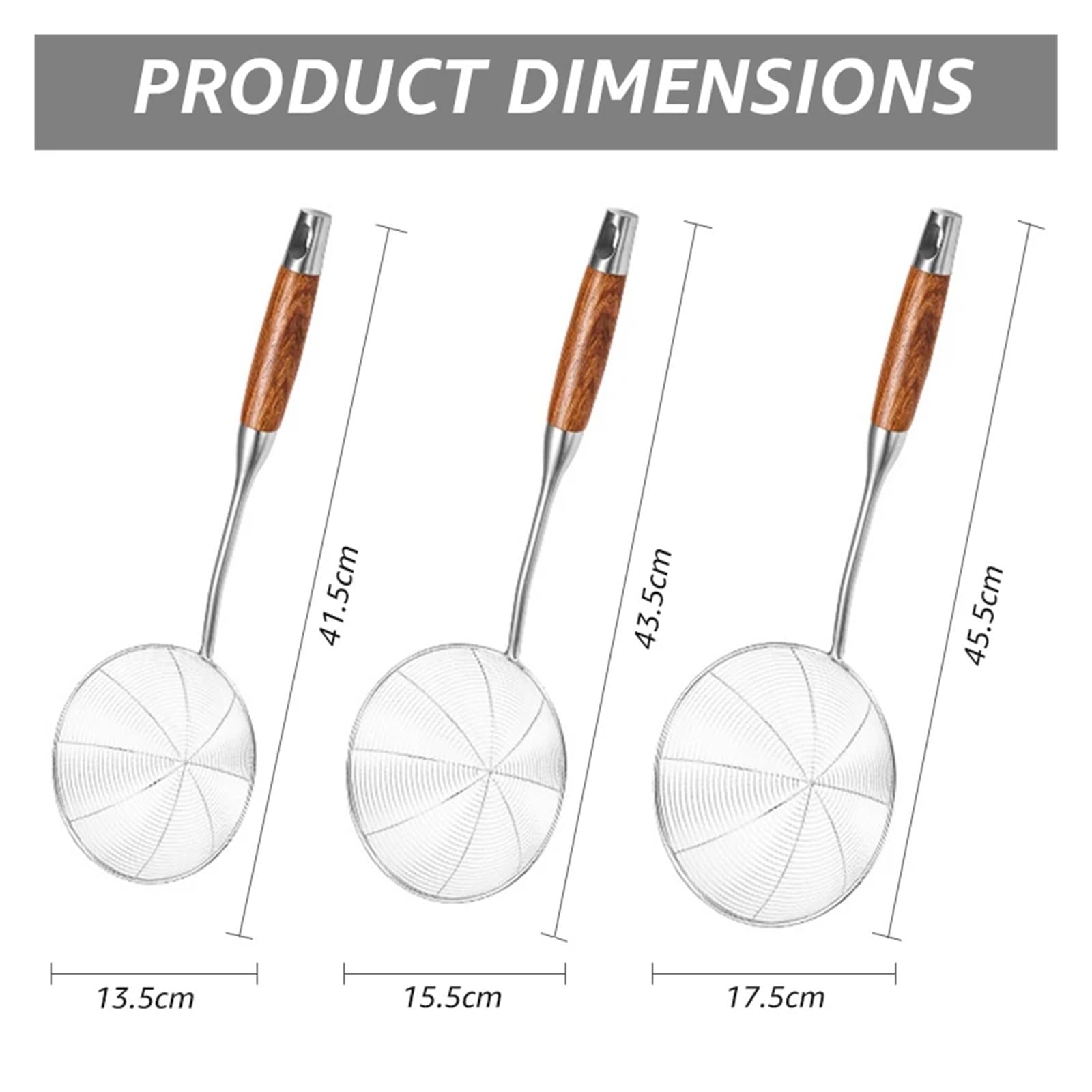 Espumadera Colador de Alambre de araña de Acero Inoxidable 304 for cocinar y freír, colador de cucharón con Mango de Madera-Herramientas de Cocina(1 Set)