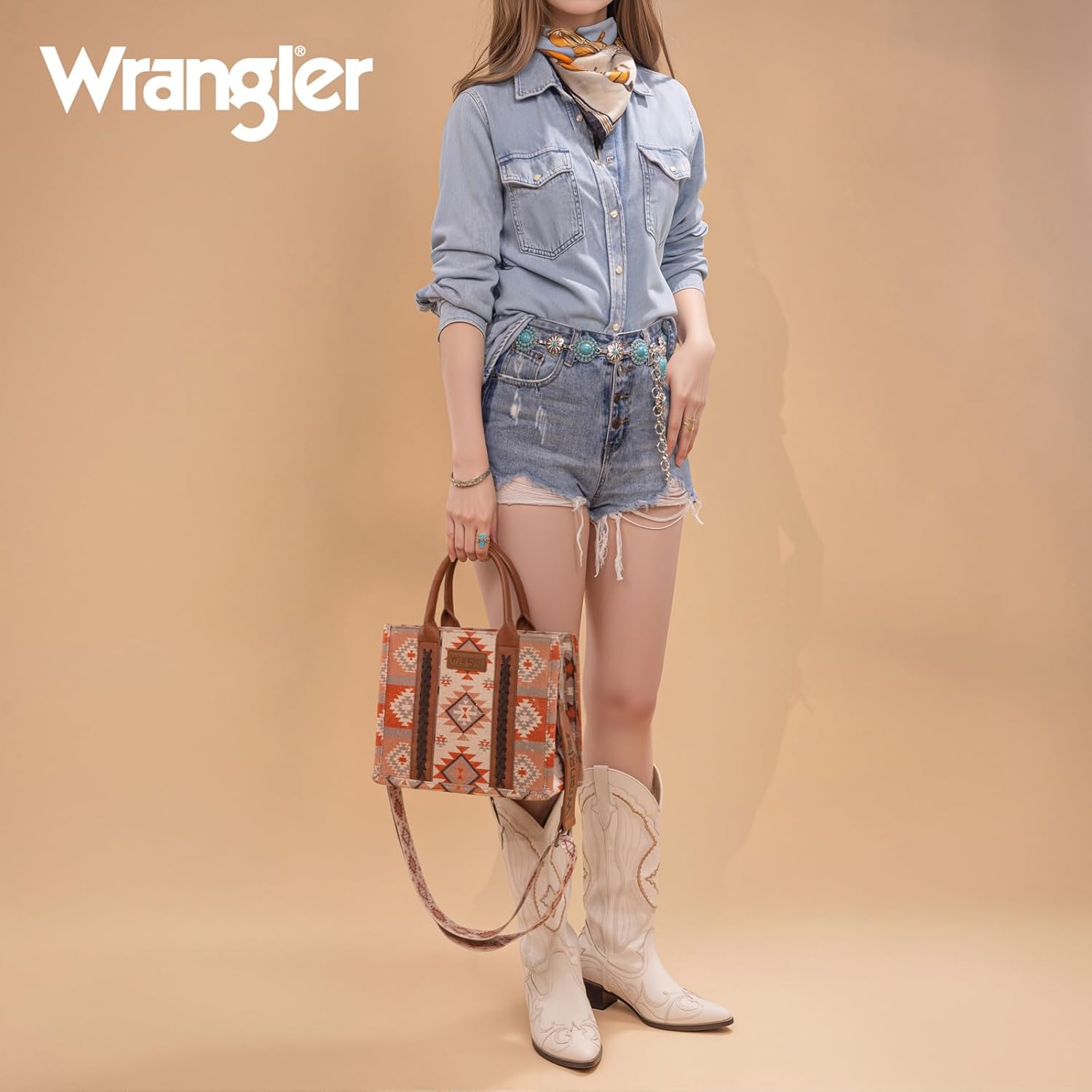 Wrangler Tote Bag for Women Western Camo Pattern Canvas Crossbody bag Handbag Vintage Design