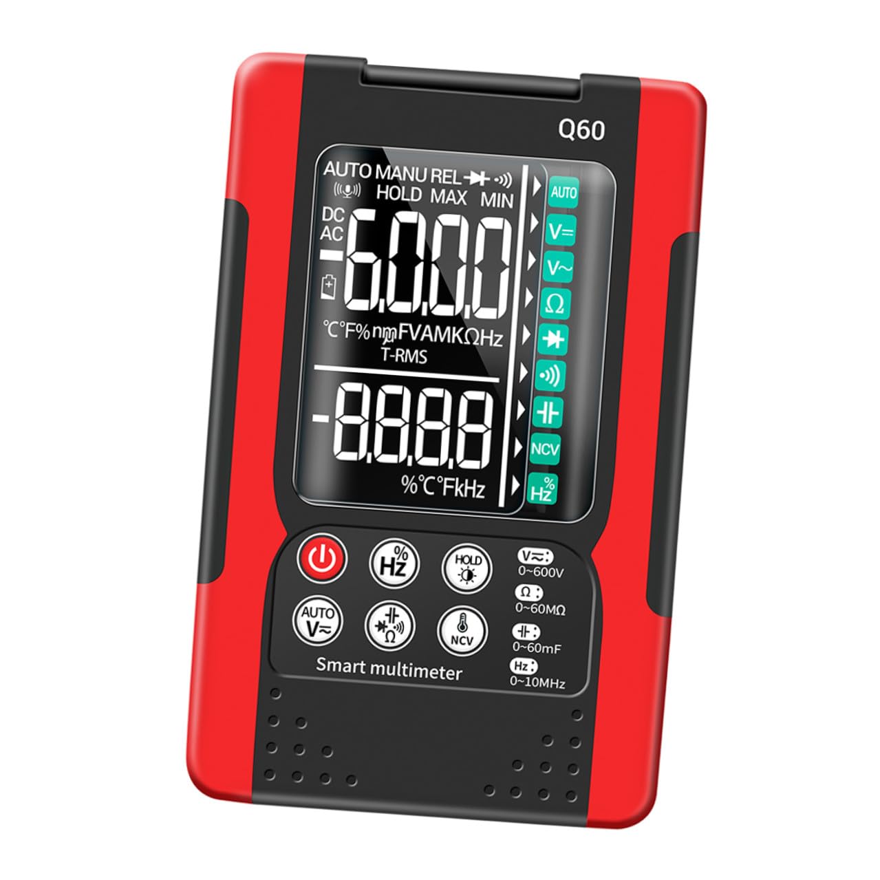 Q60 Digital Multimeter Auto-ranging with Ncv Detection, True Effective Value, Diode and Continuity Tester, Backlit LCD, Data Hold, Auto Power, Flashlight – Electrical