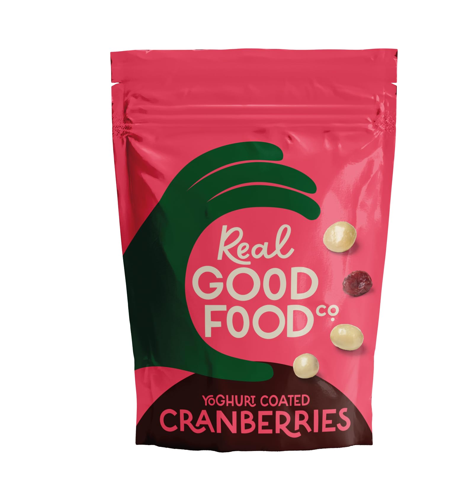 Real Good Food Co Yoghurt Coated Cranberries 150g Bag - Chocolate Coated Nuts, Nibbles and Snacks! Yoghurt Coated Cranberries - Luxury Snack