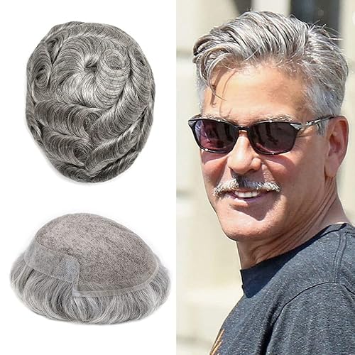 Sistema de reemplazo de cabello humano tipo tupé para hombre, postizo frontal de encaje suizo con encaje frontal, piel de poliéster detrás del