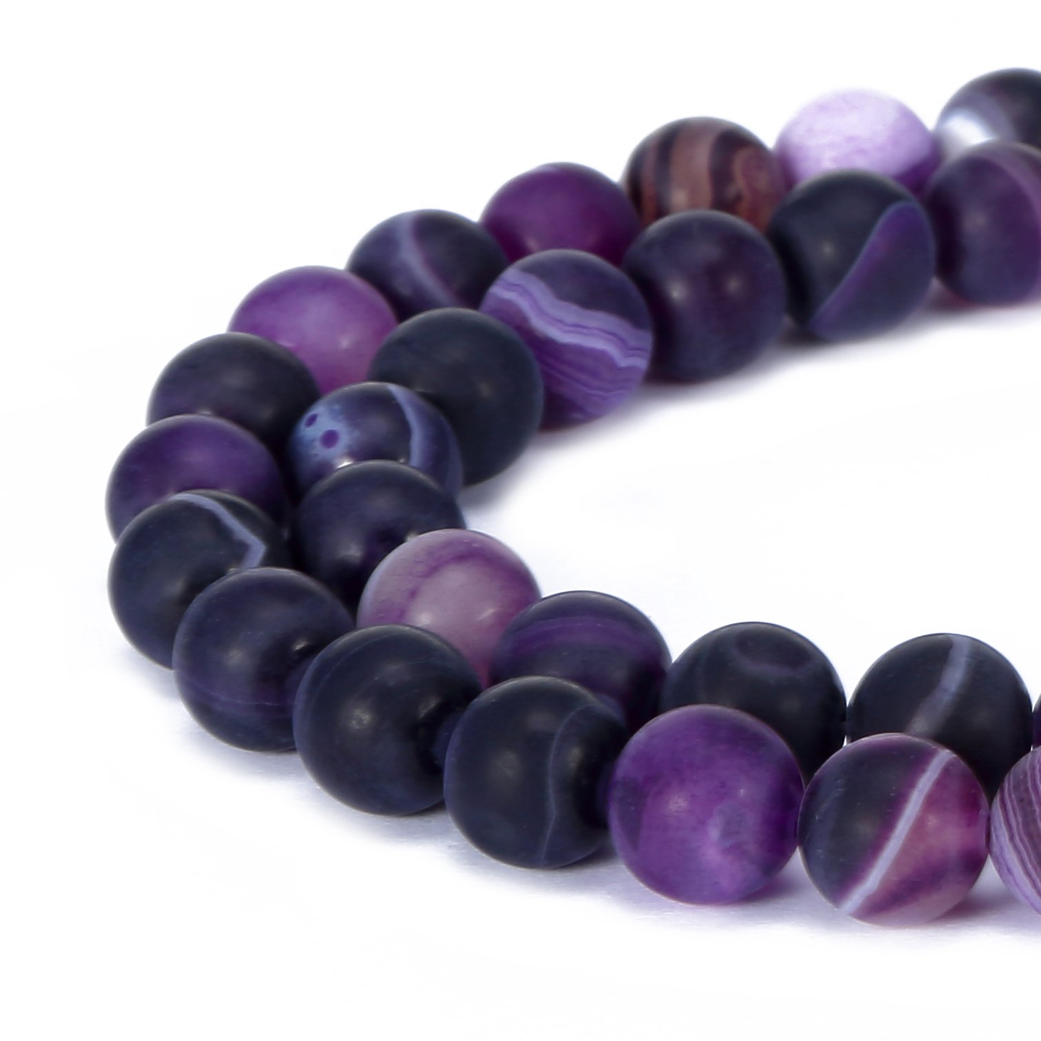 BRCbeadsStripe Agate Natural Gemstone Loose Beads 8mm Matte Round Crystal Energy Stone Healing Power for Jewelry Making- Purple