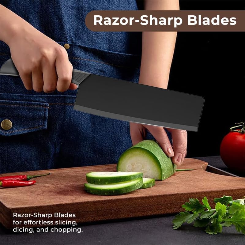 Image of X-GLAM Professional 3-Piece Kitchen Knife Set, Knife for Kitchen Use with Ergonomic Handles, Sharp Manual Sharpening for Kitchen,Stainless Steel Blades,Non-Stick Coating (Black)