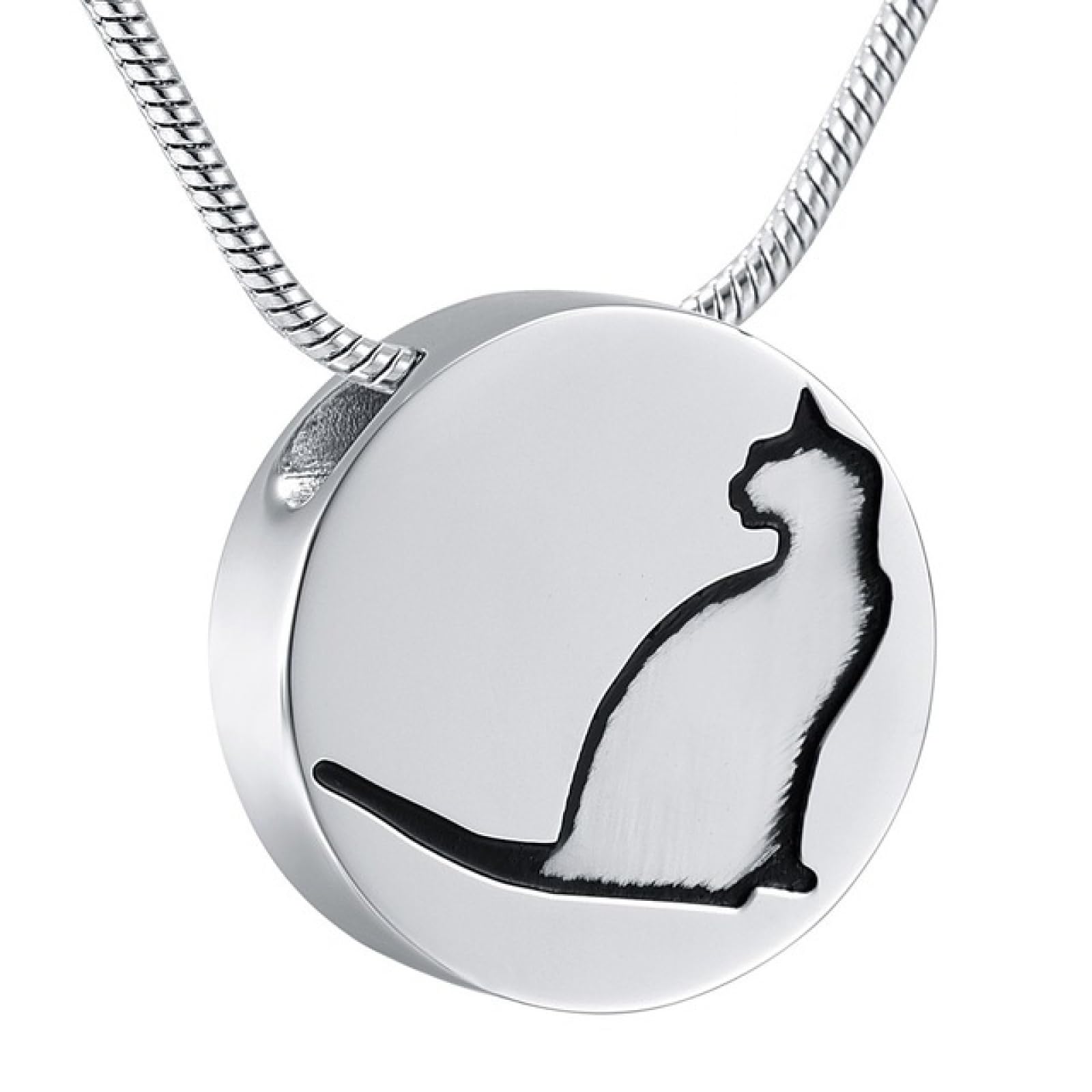 Joyería Memorial – Collar Urna Para Cenizas De Gato O Mascota – Acero Inoxidable 316L – Forma De Luna – Incluye Cadena, Kit De Llenado Y Caja Regalo