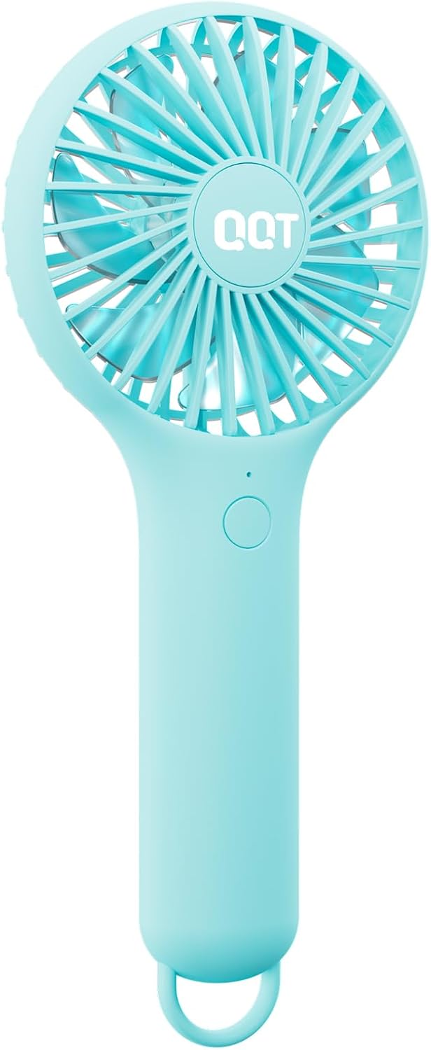 QQT Mini Handheld Fan, Small Personal Cooler with 3 Speeds, Portable Battery Operated, USB Rechargeable Makeup Eyelash Dryer, Strong Airflow for Travel, Office, Outdoor, Women, Men, and Kids(Pink)