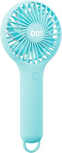 Miniatura 10 de QQT Mini ventilador de mano, enfriador personal pequeño con 3 velocidades, portátil que funciona con pilas, secadora de pestañas de maquillaje 2