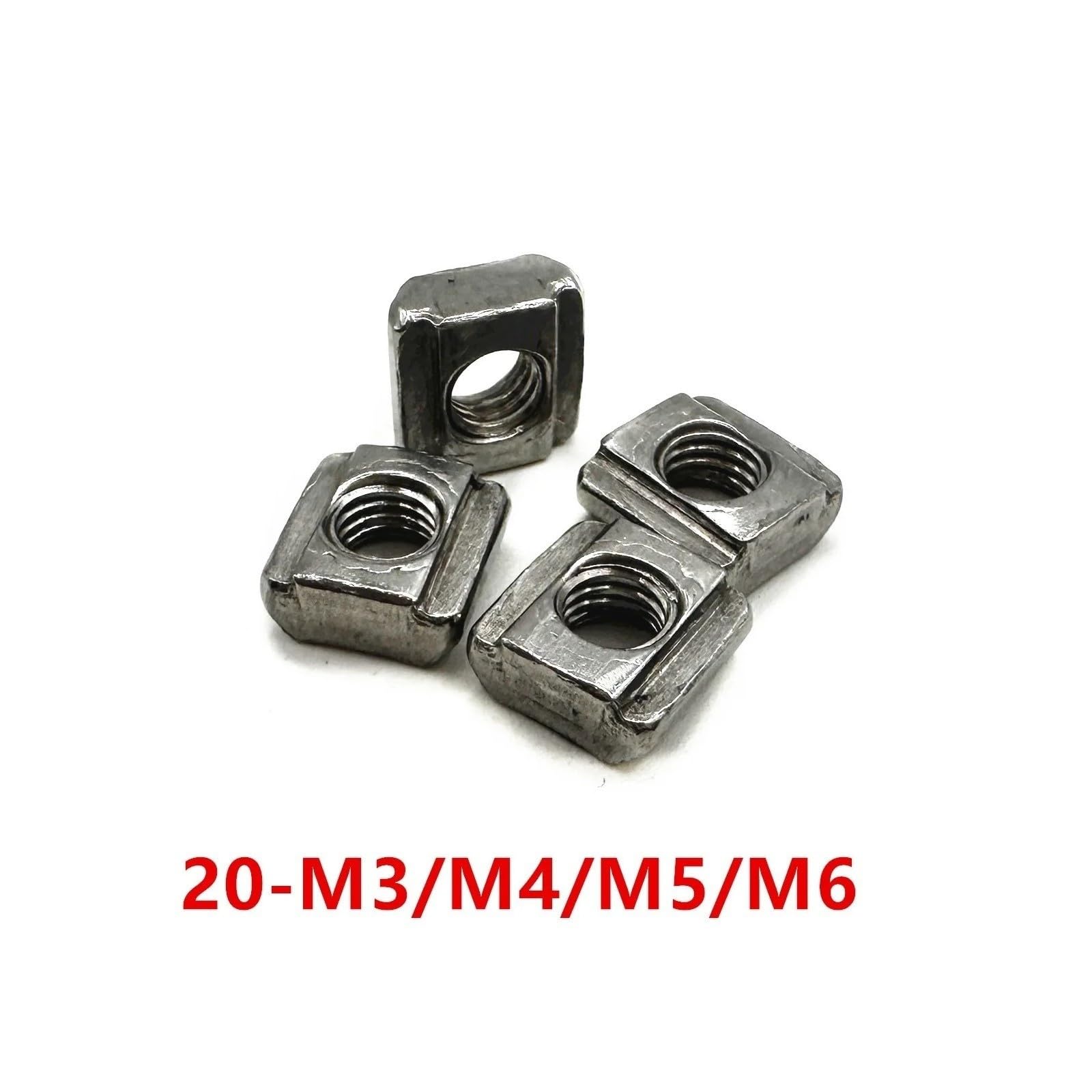 100 sztuk 20- M3 M4 M5 M6 304 blok ze stali nierdzewnej kwadratowy T nakrętki przesuwne gniazdo 6mm dla 2020 złącze profilu aluminiowego(M3)