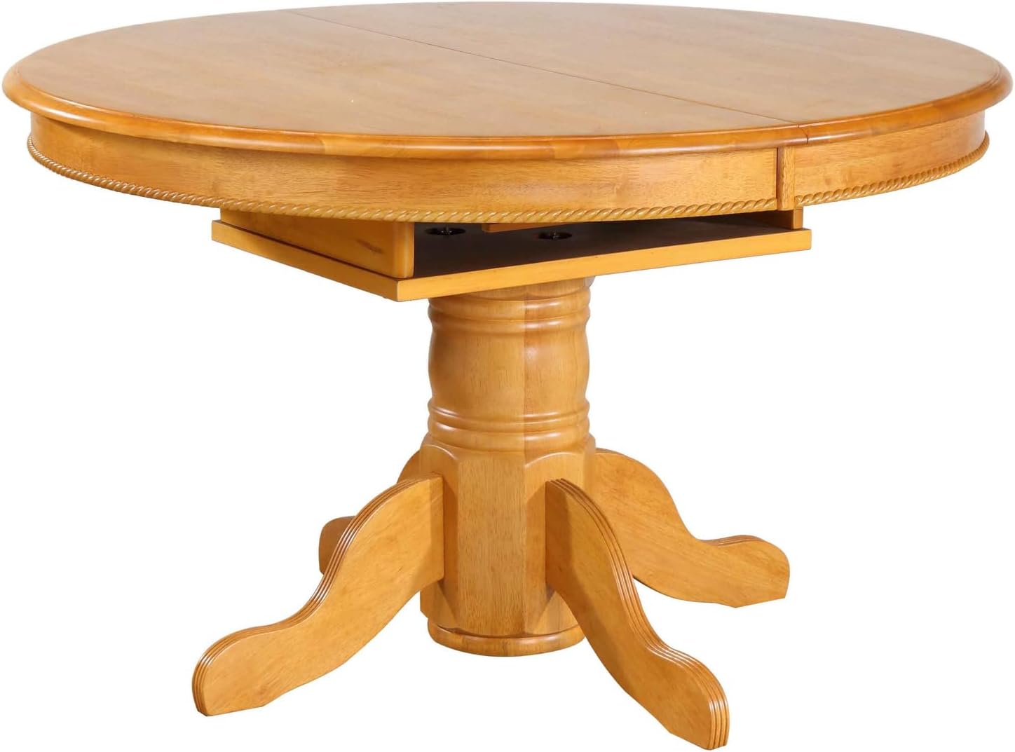 HomeStock Oak 48" Round to 66" Oval Extendable Butterfly Leaf Pedestal Dining Table, Light Oak, Seats 6