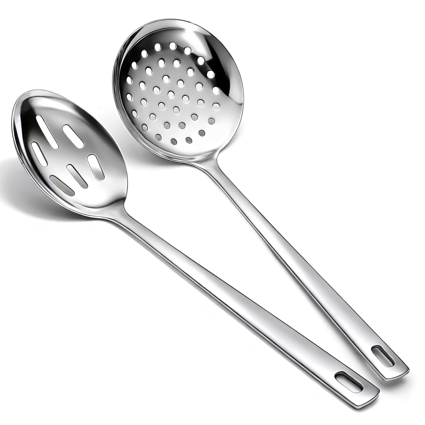 Berglander Slotted Spoons for Straining 2 pcs 33cm, Stainless Steel Kitchen Spider Strainer Skimmer Ladle for Straining Pasta/Cooking/Frying, Metal Kitchen Utensils Pasta Spoon