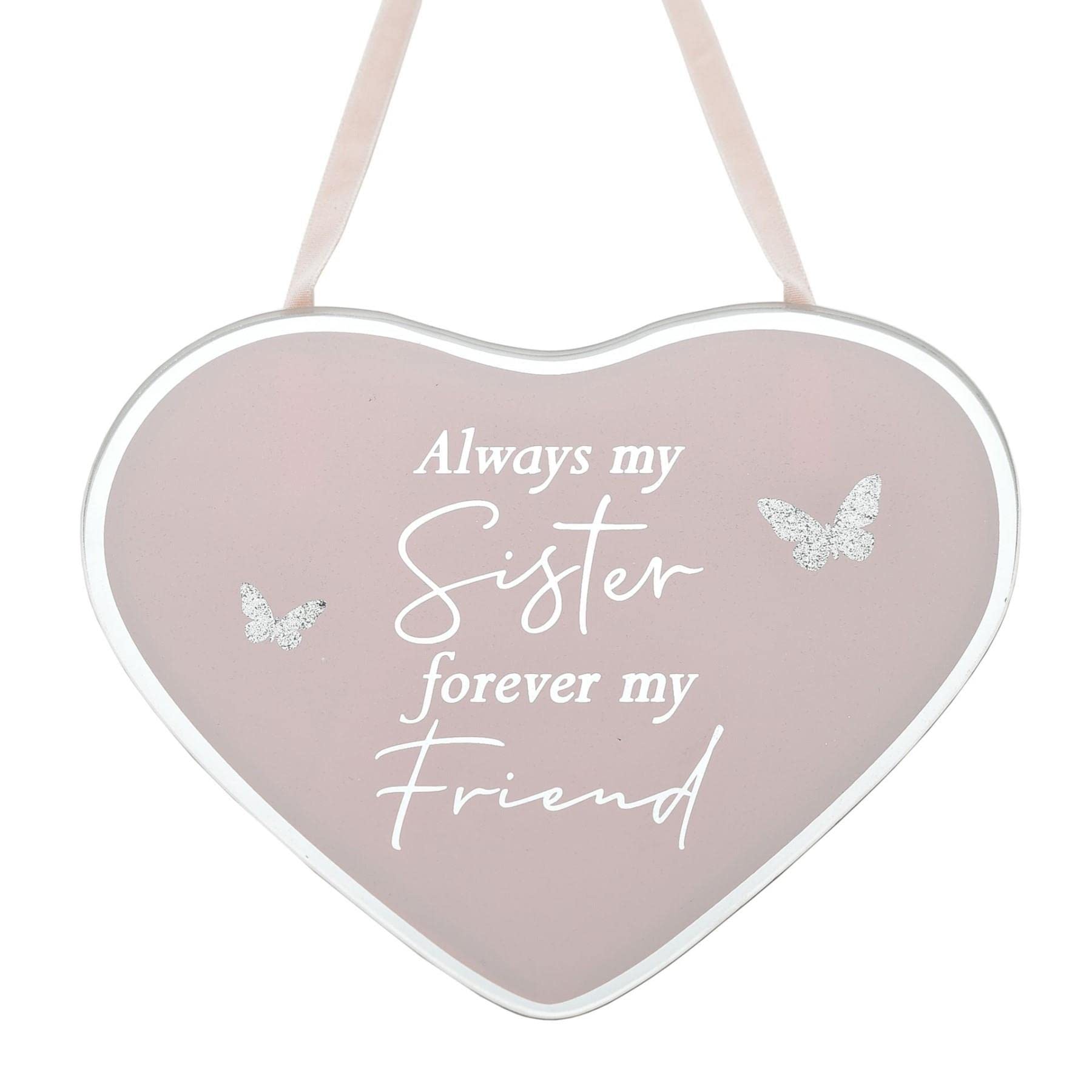 Widdop And Co Pink Reflections Glass Heart Hanging Plaque - Sister