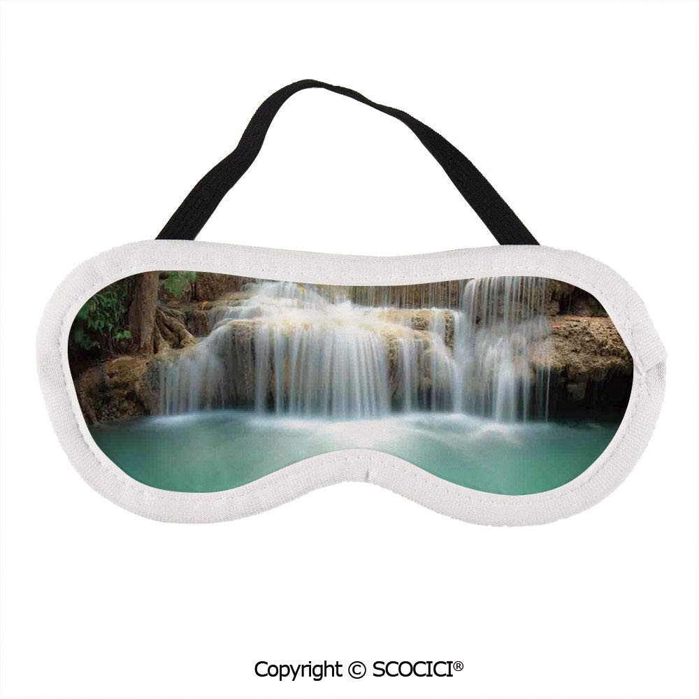 KOHOME Sleep Eye Mask & Blindfold with Elastic Strap/Headband, Falling Stream Waterfall Natural Pond Thailand Vacation Theme Soft Eye Cover Eyeshade for Night Sleeping, Travel, Nap