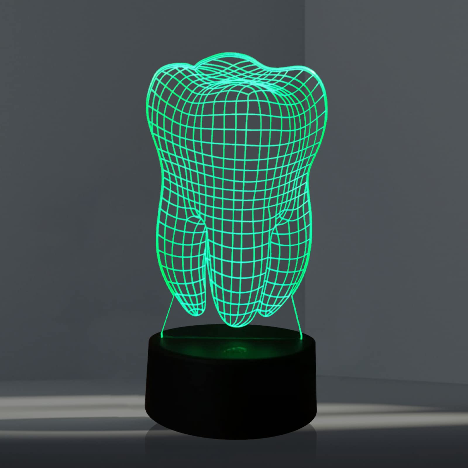 Jinlycoo3D Illusion Tooth Table Lamp with 16 Color Auto Change Remote Touch Support 3*AA Batteries Night Light Boys Home Bedroom Nursery Decor Dentist Lab Children Baby Kids Sleeping Toys Teens Xmas