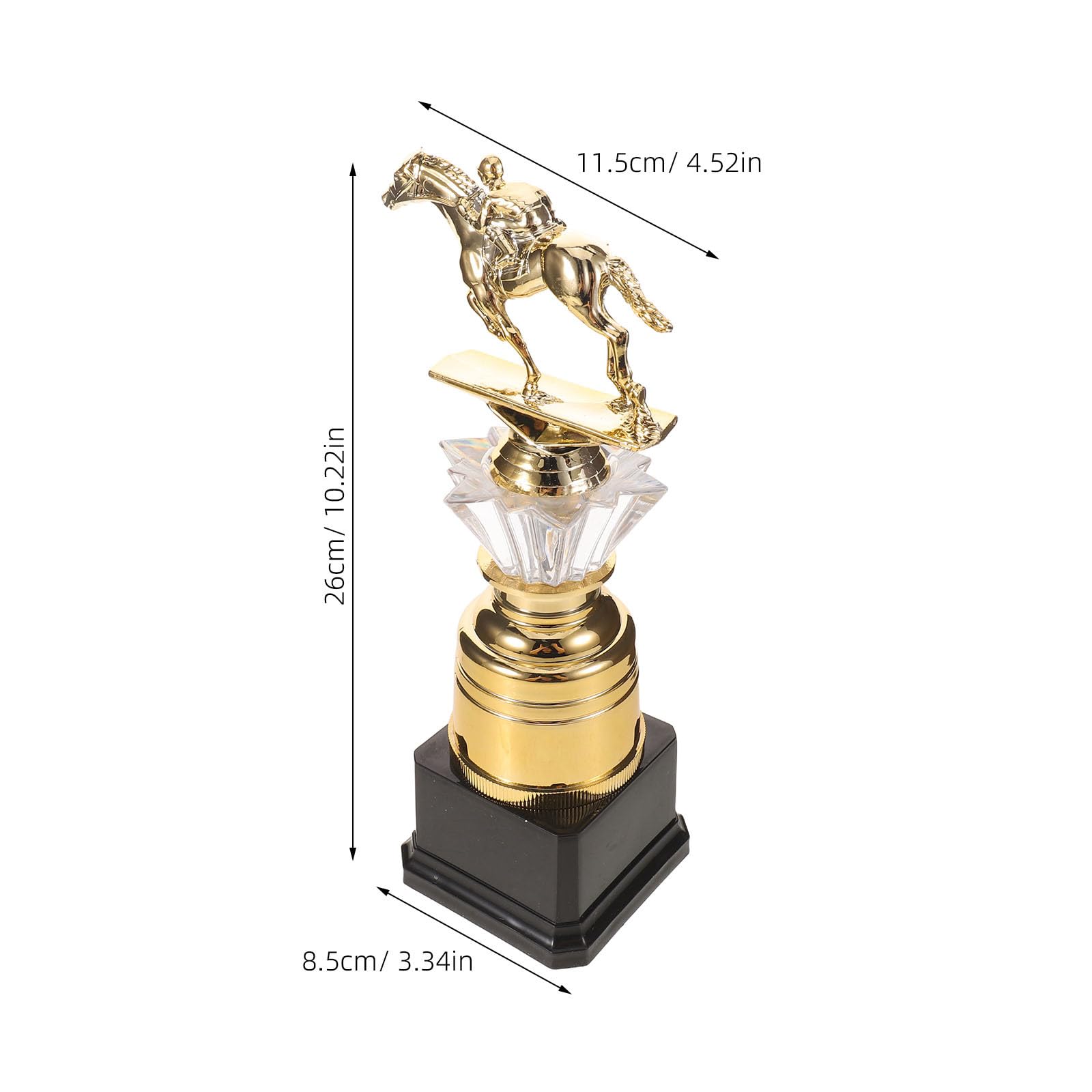 OUNONA Copa Trofeo de plástico para Carreras de Caballos, Figura de Caballo Dorada | Trofeo de campeón con base antideslizante, recuerdo coleccionable para clubes y equipos ecuestres.