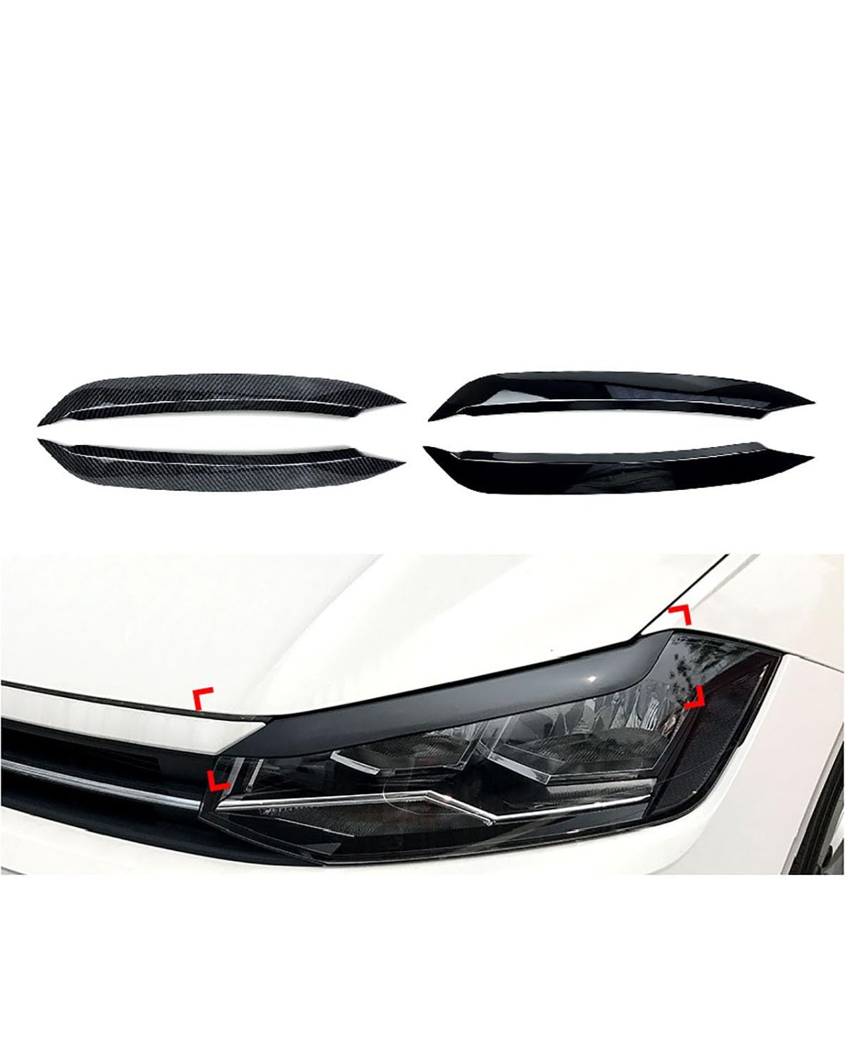 Ciglia Auto Per Polo Mk6 6a generazione 2018 faro anteriore con lampada a forma di sopracciglio accessori per modifiche esterne dell'auto Sopracciglia Fari(Bright black)