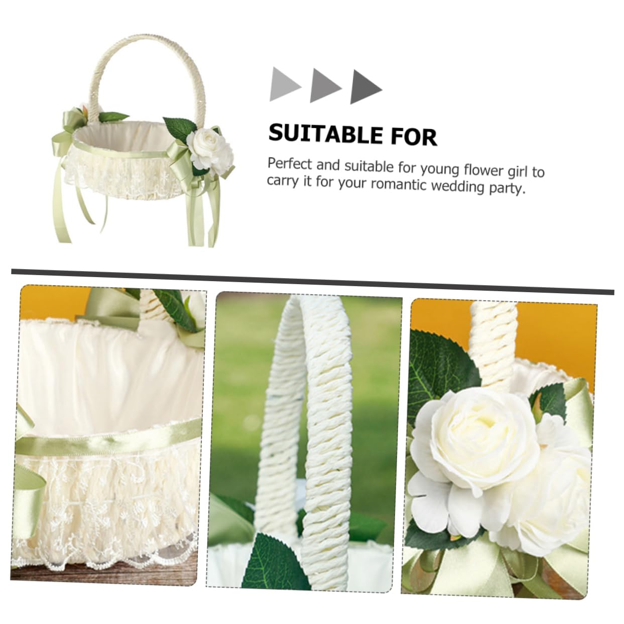 KOMBIUDA Hochzeitsblumenkorb für Blumenmädchen Kleiner Dekorativer Korb aus Kunststoff und Stoff mit Band für Hochzeit und Bankett