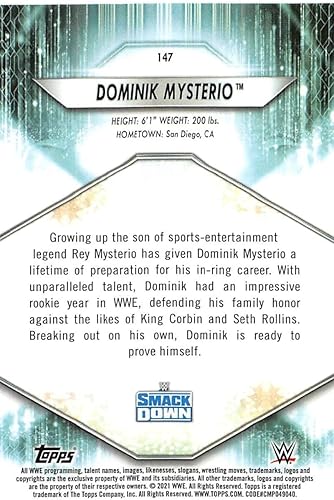 Miniatura 2 de 2021 Topps WWE #147 Dominik Mysterio Official World Wrestling Entetainment Trading Card in Raw (NM or Better) Condition