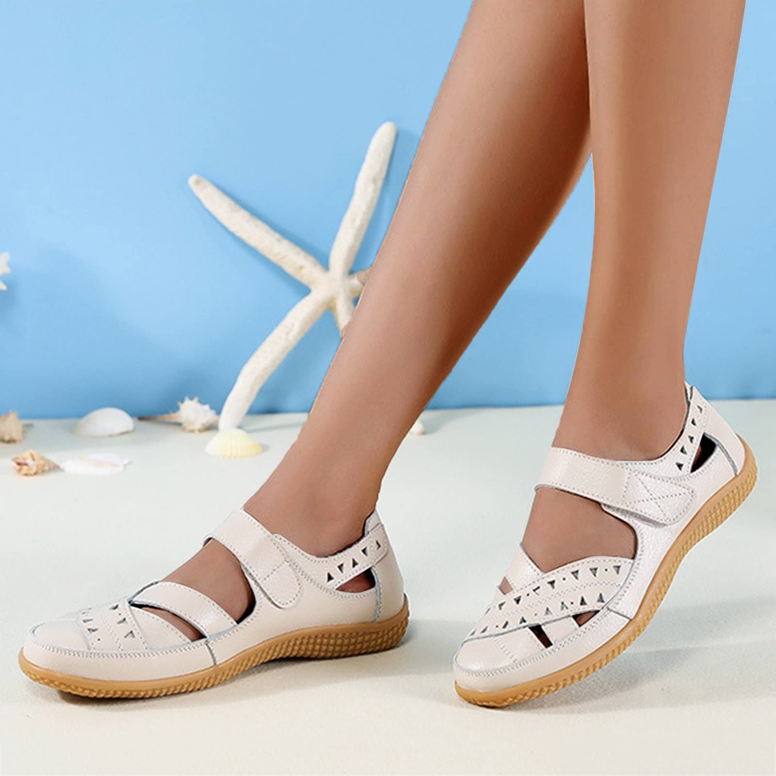 Sandalia Ortopédica de Cuero - Zapatos Mujer Verano Elegante Y Elegante Tacón Plano Chaquetas Plataforma Al Aire Libre Relajación Sandalias De Senderismo Calado Minimalista Zapatos Ligeros