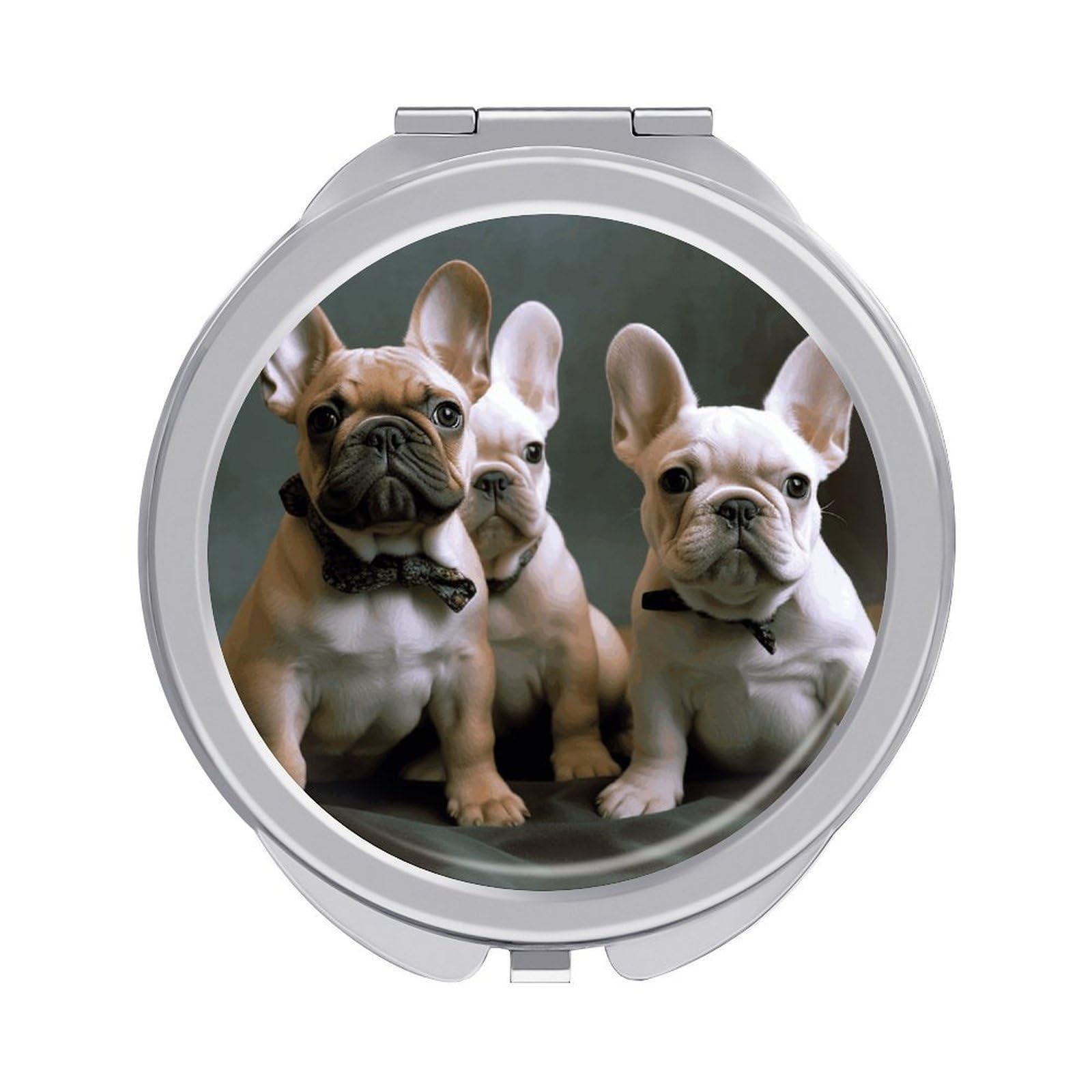 VstaDank French Bulldog Puppies Travel Makeup Mirrors Exquisite Double-Sided 2X/1X Magnifying Folding Pocket Mirror Portable Round Handheld Mirror Mini Compact Mirrors for Outdoor Home