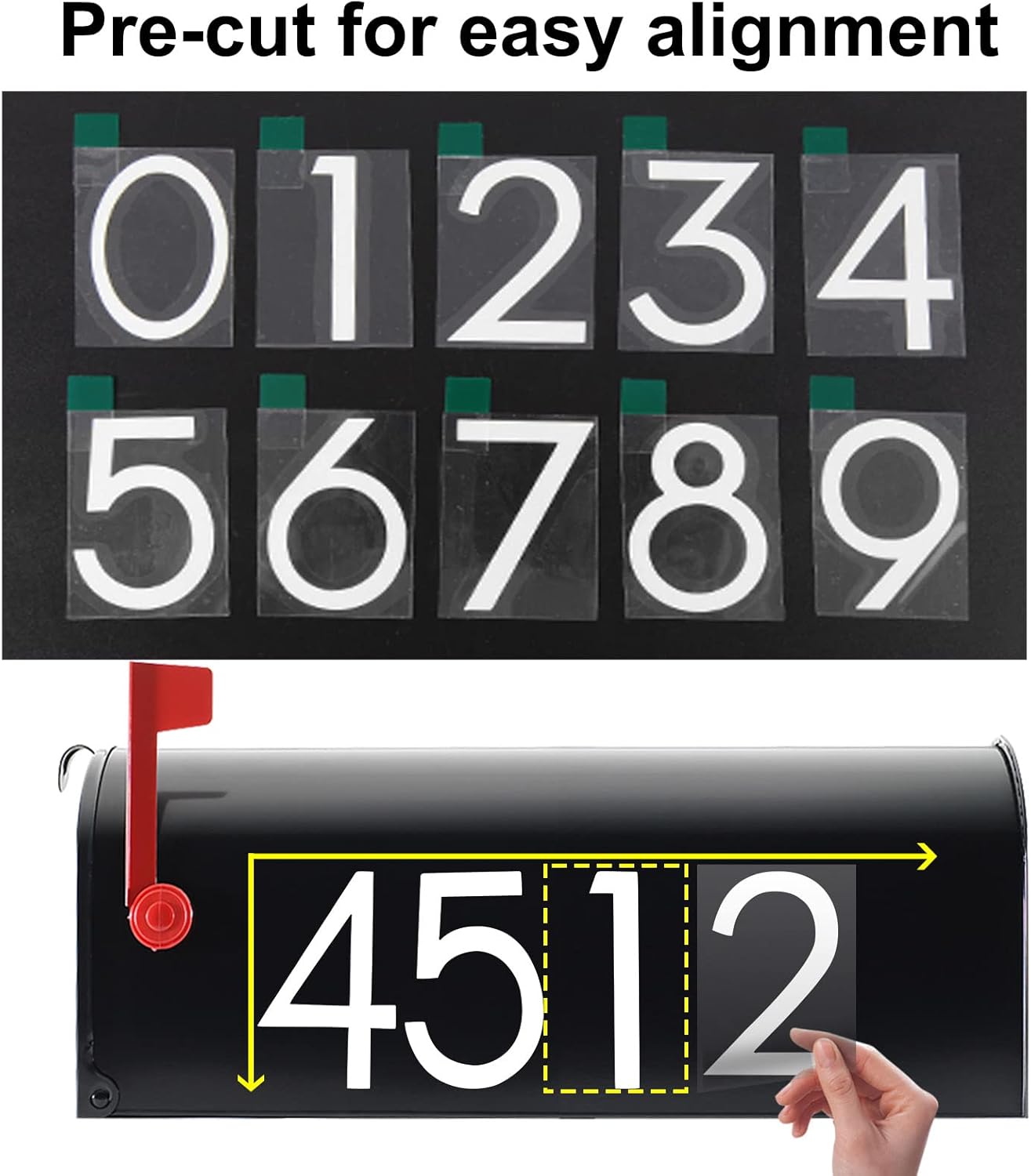 3 inch Reflective Mailbox Numbers for Outside, 5 Sets Number Stickers with Sticky Tabs for Easy Backing Peeling, Pre-cut for Effortless Align, Strong Self Adhesive Vinyl House Numbers for mailbox