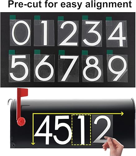 Miniatura 5 de Números reflectantes para buzón para exterior, 5 juegos de calcomanías de números con pestañas adhesivas para pelar fácilmente la parte trasera,