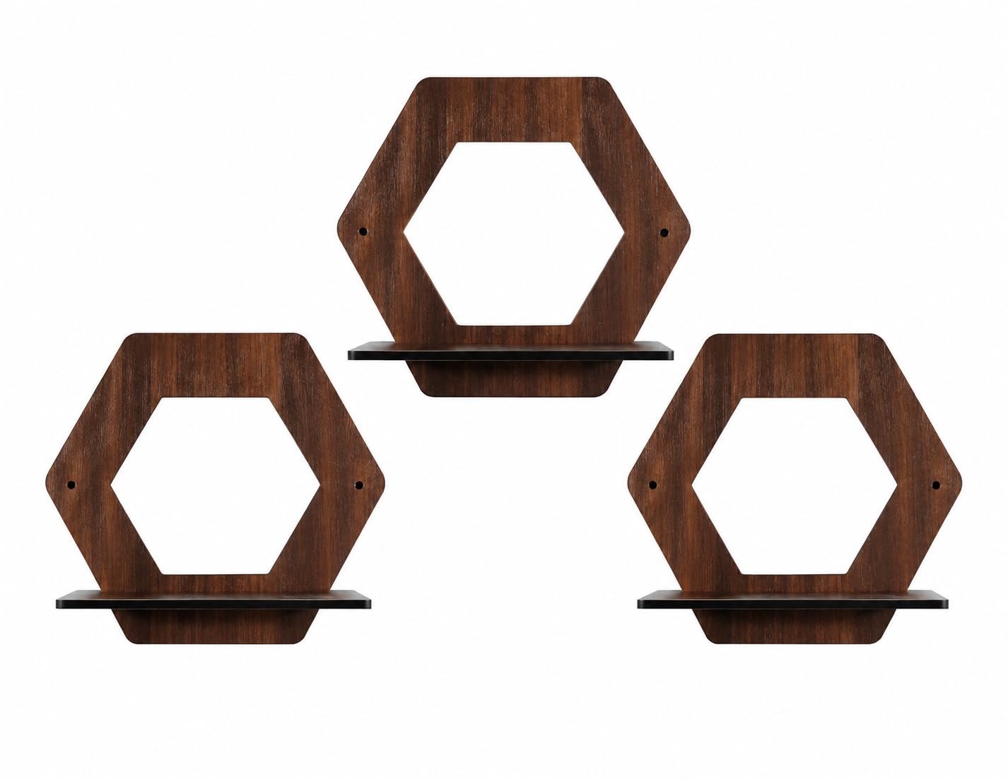 Hexagon Wall Shelves Set of 3, Walnut Brown Wooden | Set of 3, Moisture Resistant, Easy to Install, Smooth Finish, Strong Load Capacity-image-11