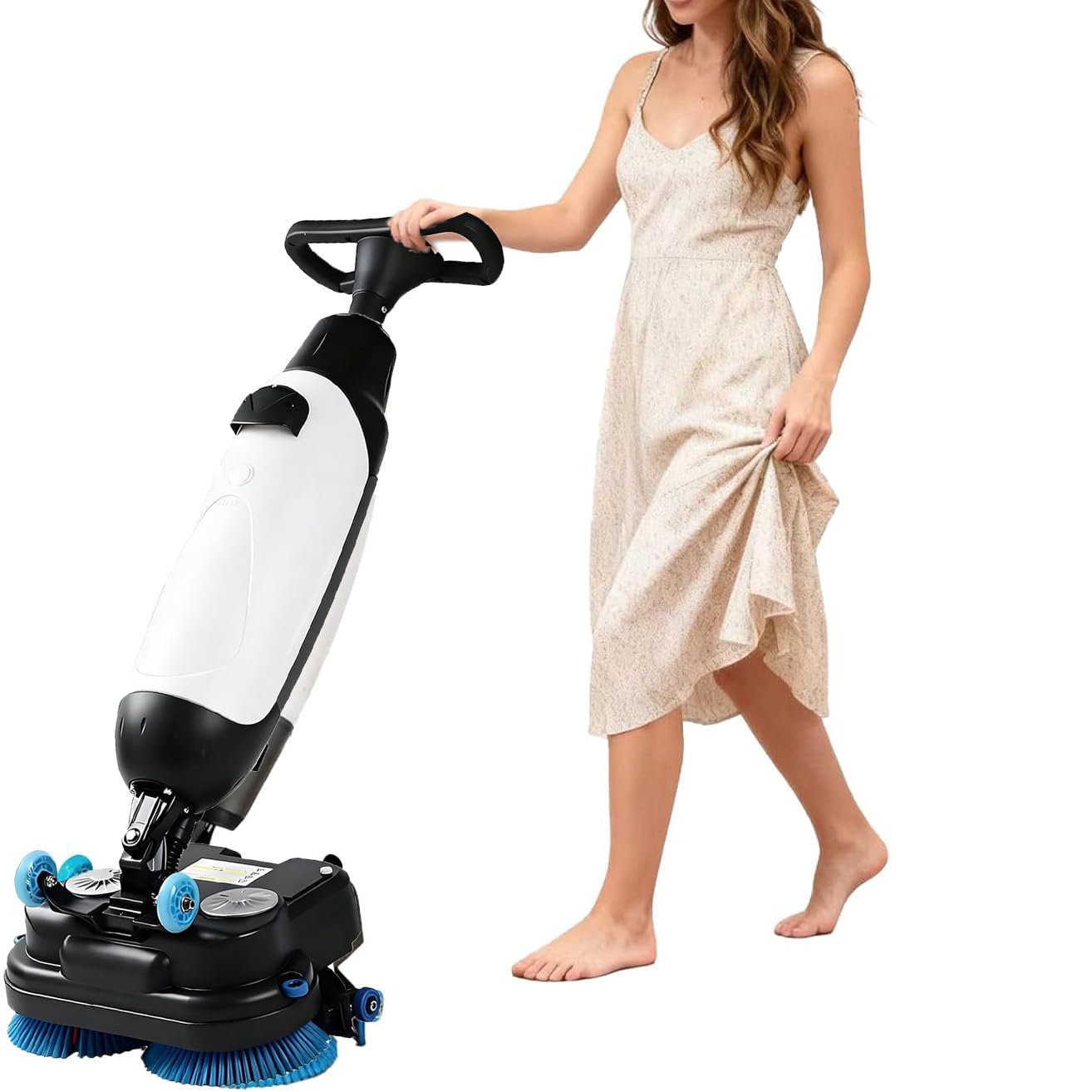 RoyceBee 17" Commercial Floor Scrubber Machine, Mini Floor Machine, 13000 Sqft/H, with 17" Cleaning Width, Rotary Double Brushes 360° Rotating Head Cleaning Capacity 13000 Sqft/H White