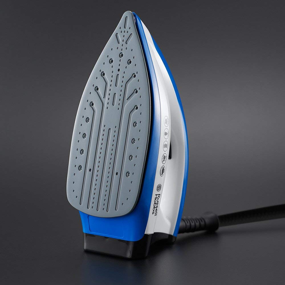 Russell Hobbs Centro de Planchado Steam Power - 2600 W, Suela Cerámica, Presión 4,5 Bares, Depósito 1,3L, Antical, Golpe Vapor 120 g, Recogecable, Indicador Luminoso, Blanco y Azul - 24430-56