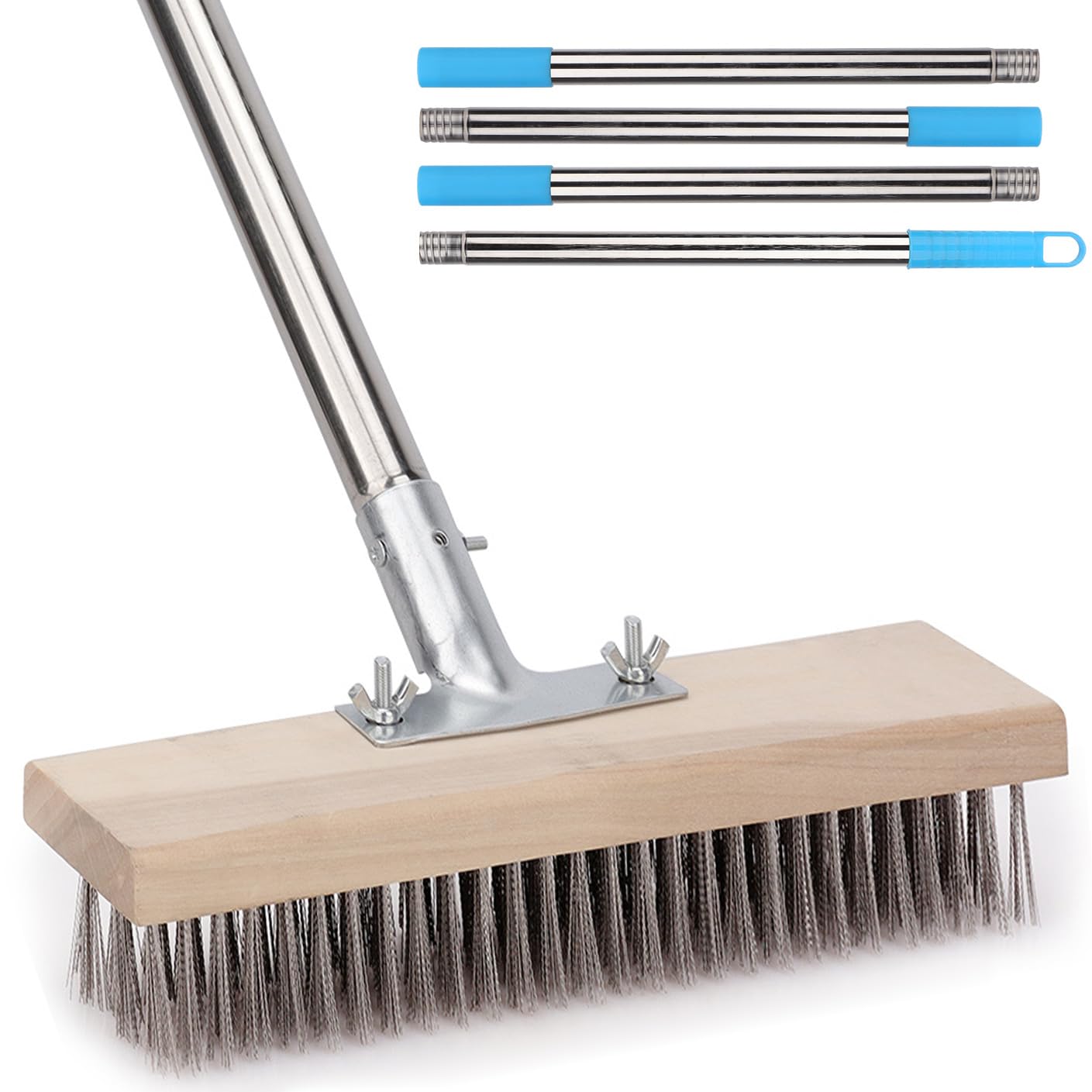 Sgizoku Spazzole da giardino da 180 cm con manico lungo, scopa in filo di acciaio inossidabile, spazzola con setole metalliche rigide, asta staccabile a 4 sezioni, spazzola per pavimenti esterni per