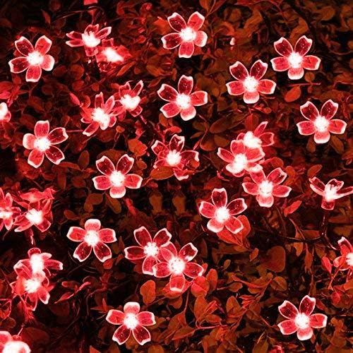 TTY Solar Cherry String Lights,7m 50LED Outdoor Fairy Garden Lights 8 Modes Color Changing Waterproof Flower Solar Lights for Patio, Yard, Tree, Home, Lawn, Wedding, Party (Red)
