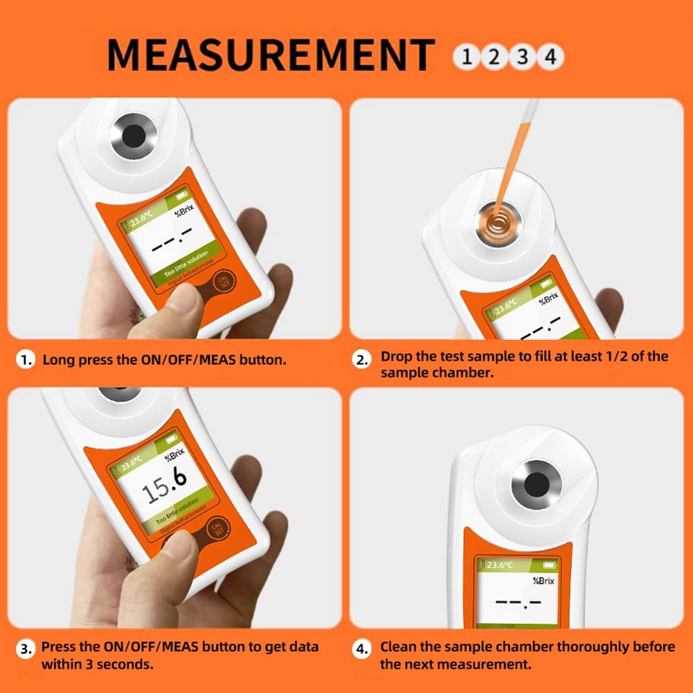 Medidor de Azúcar Medidor de Azúcar Fruta Pantalla Digital Portátil de Alta Precisión Índice de Refracción Instrumento de Detección de Azúcar Naranja