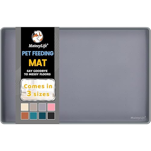 MateeyLife Silicone Cat & Dog Food Mat for Floors Waterproof, Anti-Slip Dog Bowl Mats for Food and Water, Pet Feeding Mats with Lip to Prevent Spills, Pet Placemat for Messy Drinkers to Protect Floors