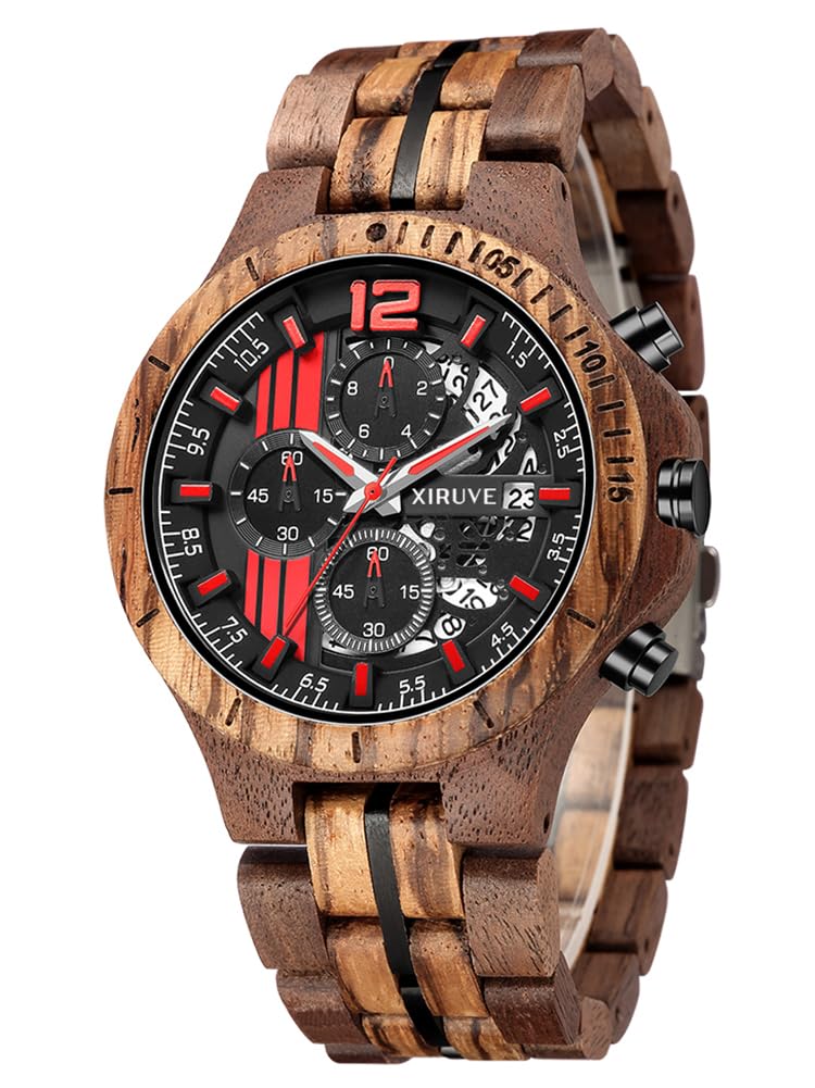 Orologio in Legno da Polso Uomo Calendario Cronografo Quarzo Naturale