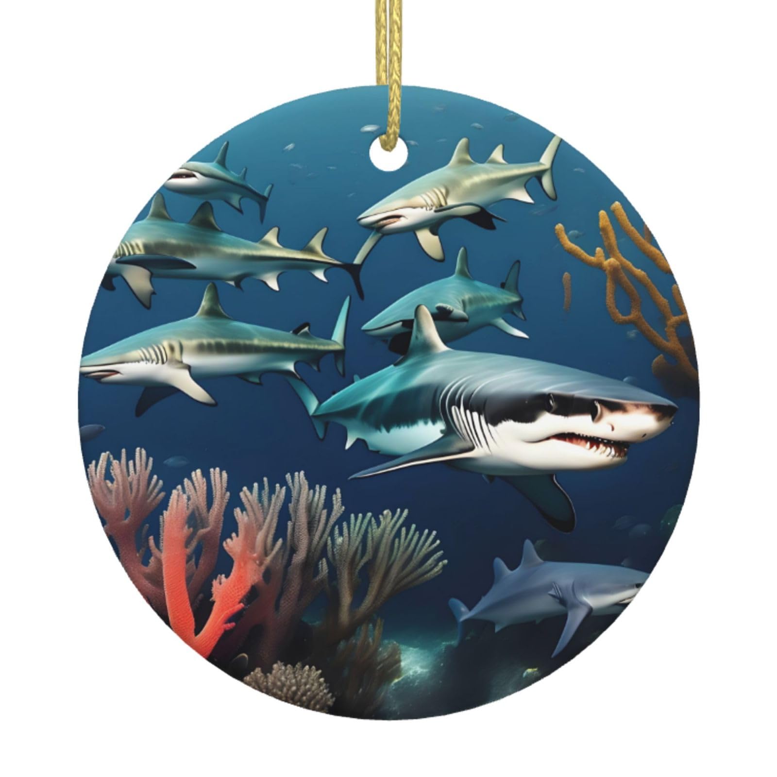 Sharks Under The sea Printed Christmas Tree Ceramic Ornaments Holiday Decoration Christmas Unique Pendant for Christmas Party