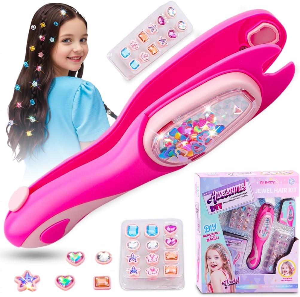 Hair Gem Stamper Kit for Girls – DIY Jewel Hair Applicator with Large Gems, Premium Hair Jewelry & Bling Toy Gift for Kids Ages 3–12