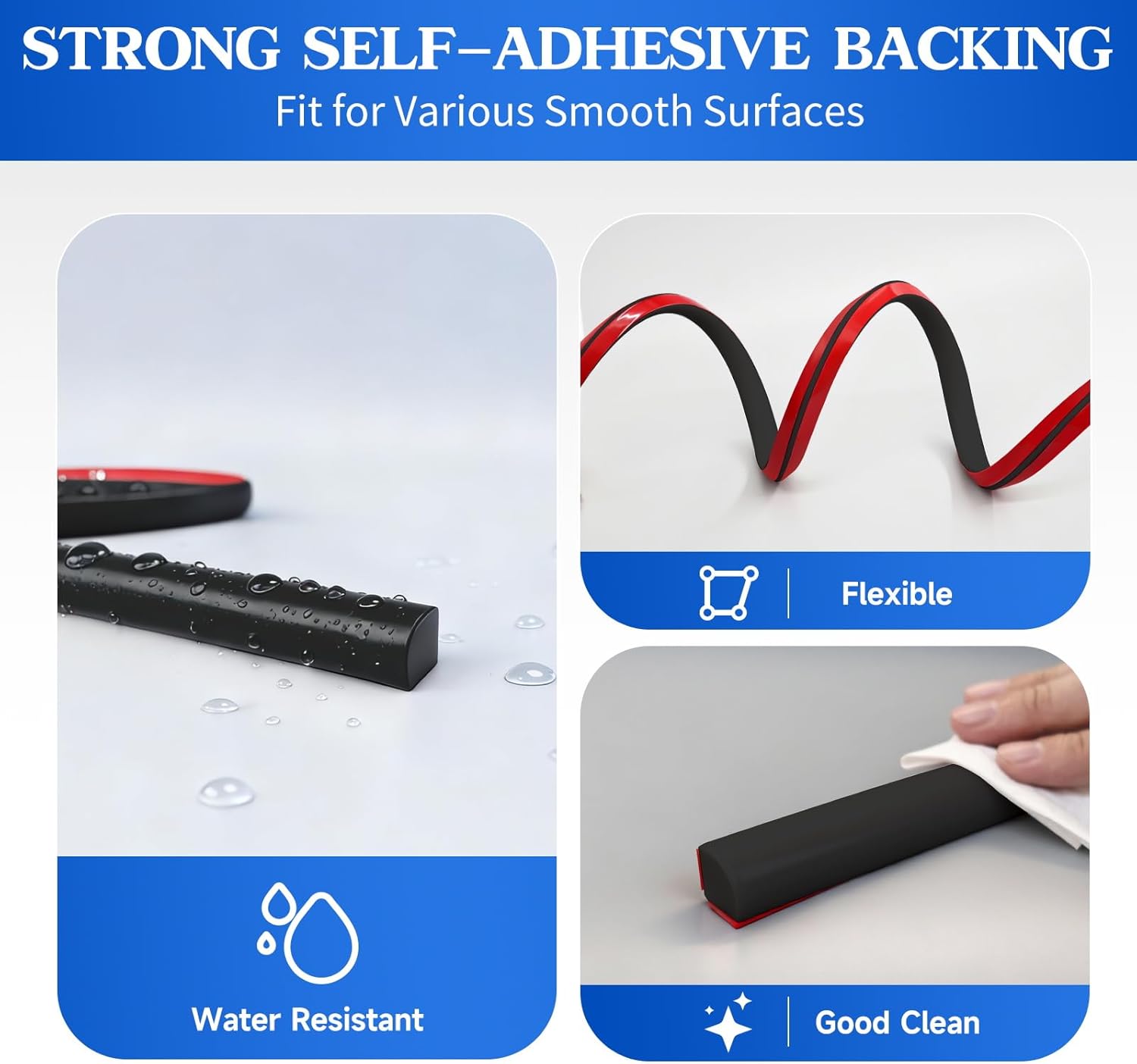 Flexible Quarter Round Molding Bendable Molding Trim 0.6 Inch(W) x 40 Feet(L) Self Adhesive Vinyl Wall Base Peel and Stick Rubber Edge Trim for Floor,Tub,Around Curved Stairs (Black)