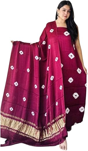FABLIC Women's Bandhani Printed Cotton Unstitched Salwar Suit Dress Material with Printed Chanderi Cotton Dupatta (Free Size)