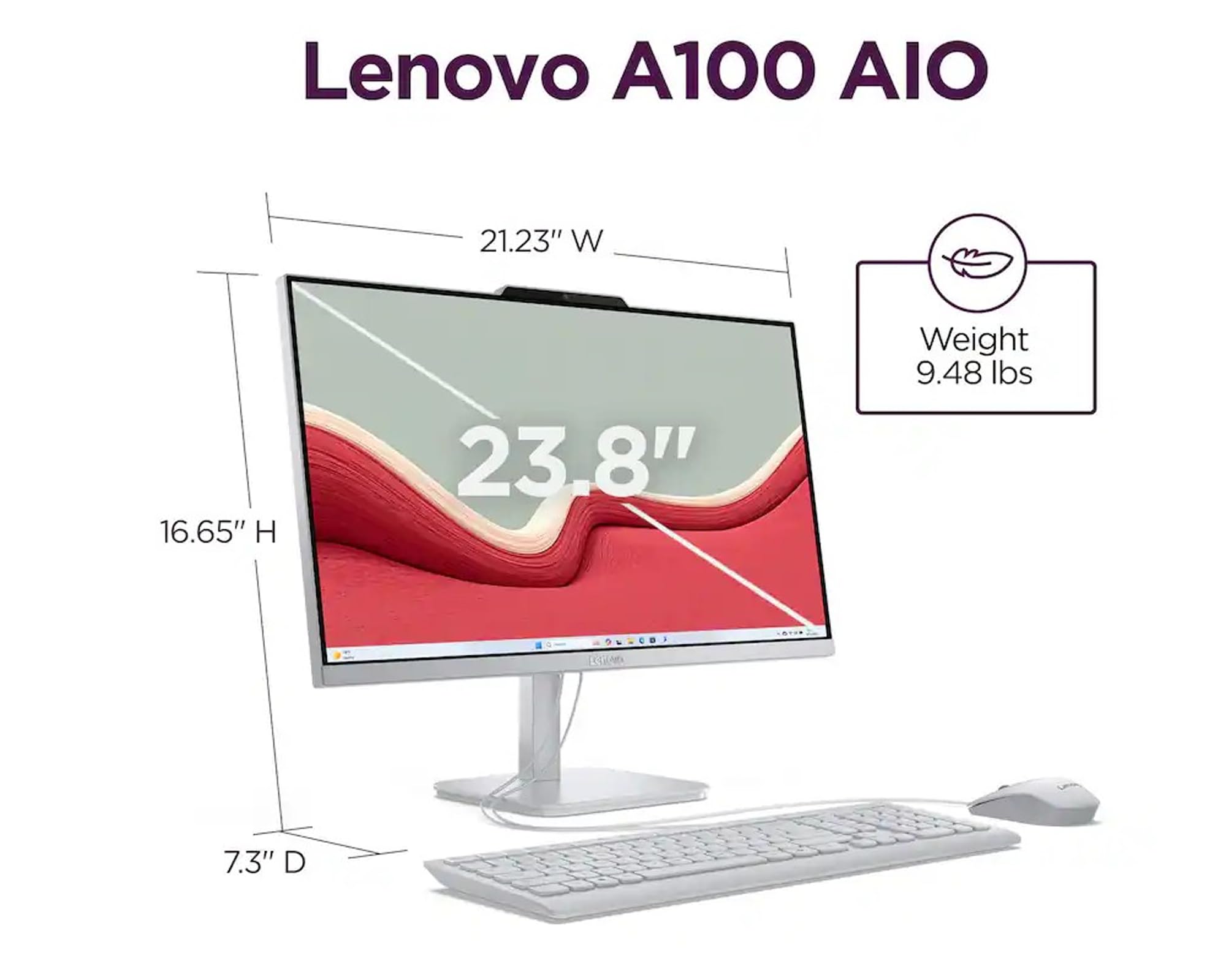 Lenovo A100 All in One Desktop Computer for Home Office, 23.8 Inch IPS FHD Display, Intel N100 Processor, 16 GB RAM, 512 GB SSD, Intel UHD Graphics, Wired Keyboard & Mouse, Windows 11 Pro, Accessories - 5