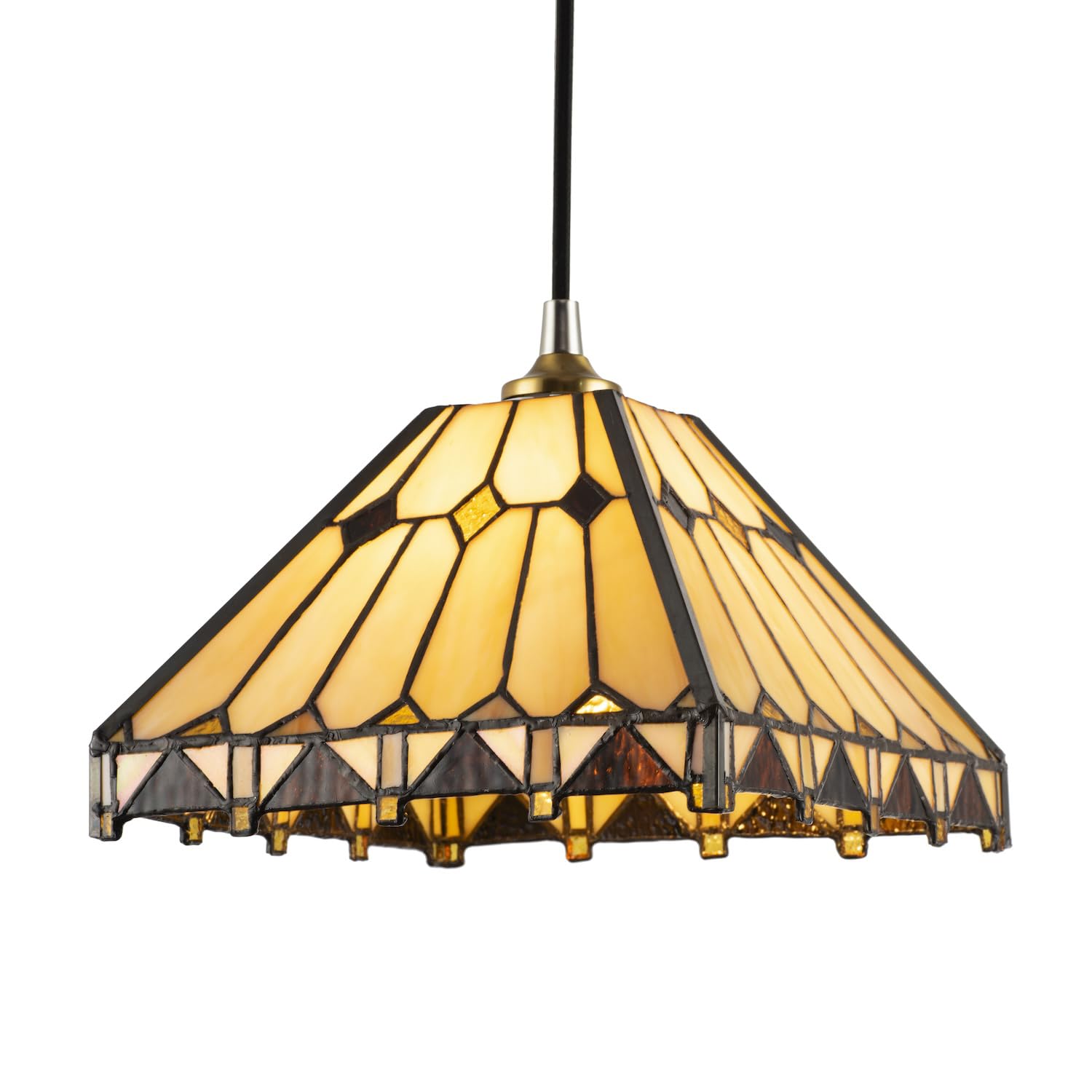 Happy Homewares Amber Traditional Art Deco Style Tiffany Pendant Light Shade With Dark And Light Golden Triangles And Diamonds| 22Cm X 14Cm By