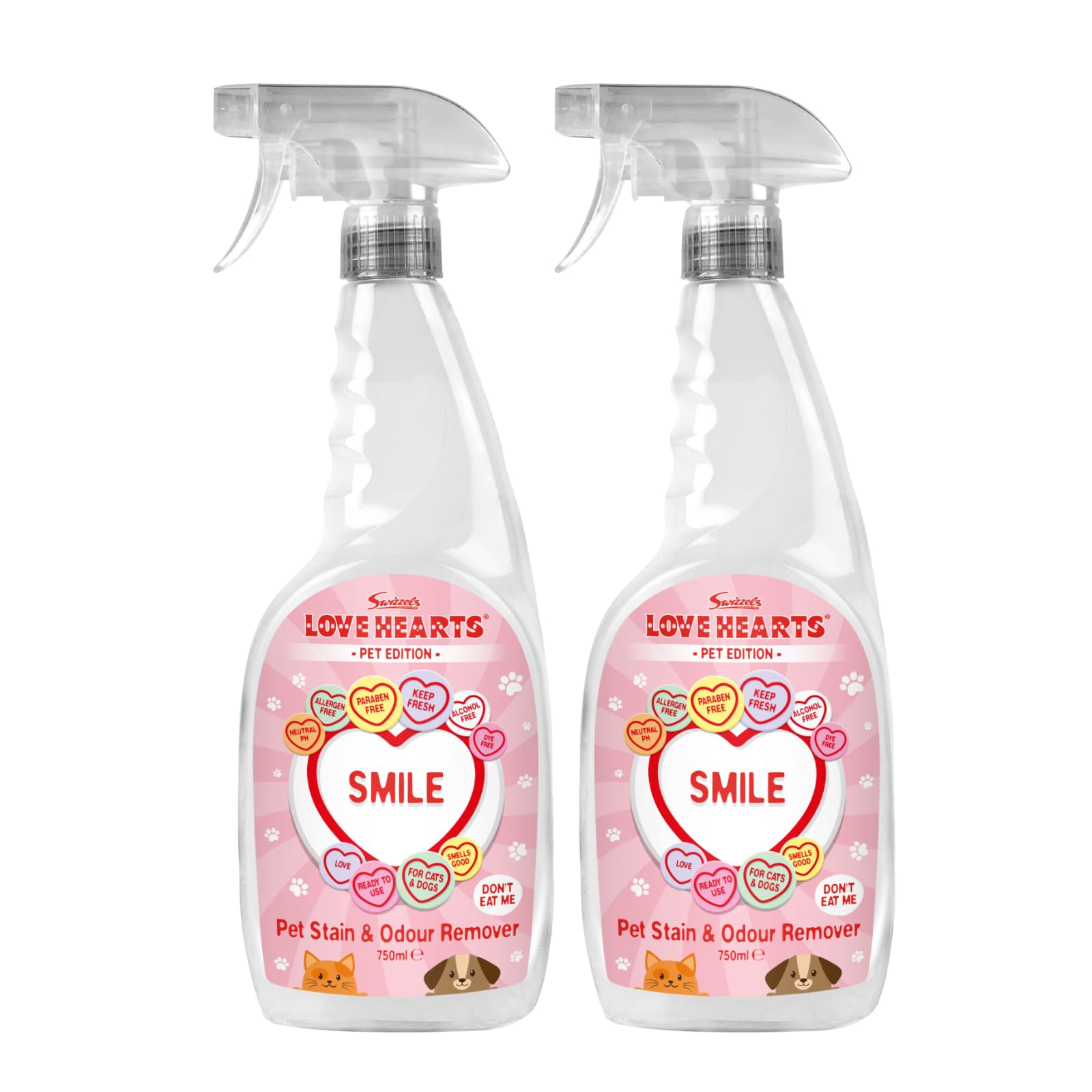 Swizzels Love Hearts Pet Stain & Odour Remover 2 x 750 ml, Probiotic Formula