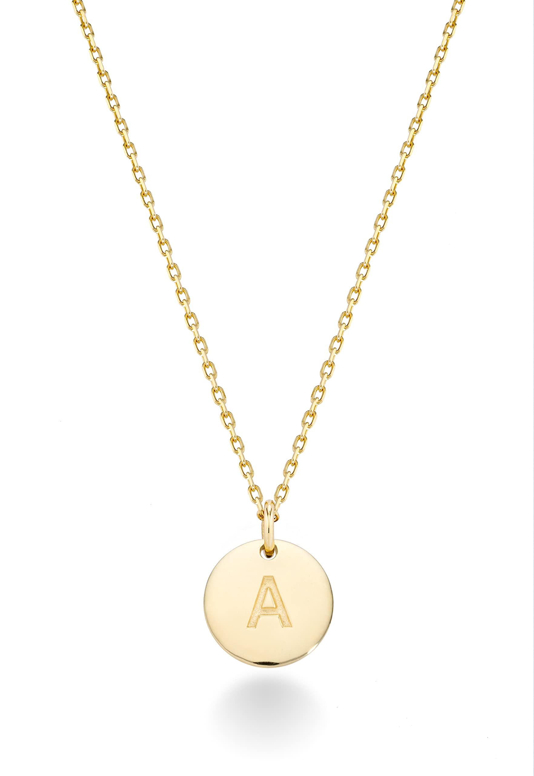 Miabella 925 Sterling Silver or 18K Yellow Gold Plated 925 Sterling Silver Dainty Round Initial Pendant Necklace for Women, Adjustable Chain 18 to 20